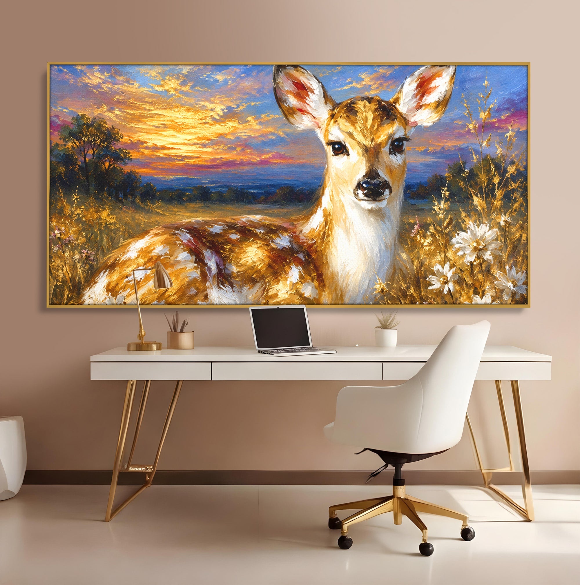 Tablou Canvas Premium LuxCanva® M1617, Caprioara La Apus, Caprioara, Apus, Natura, Peisaj, Living, Dormitor, Culori Vibrante