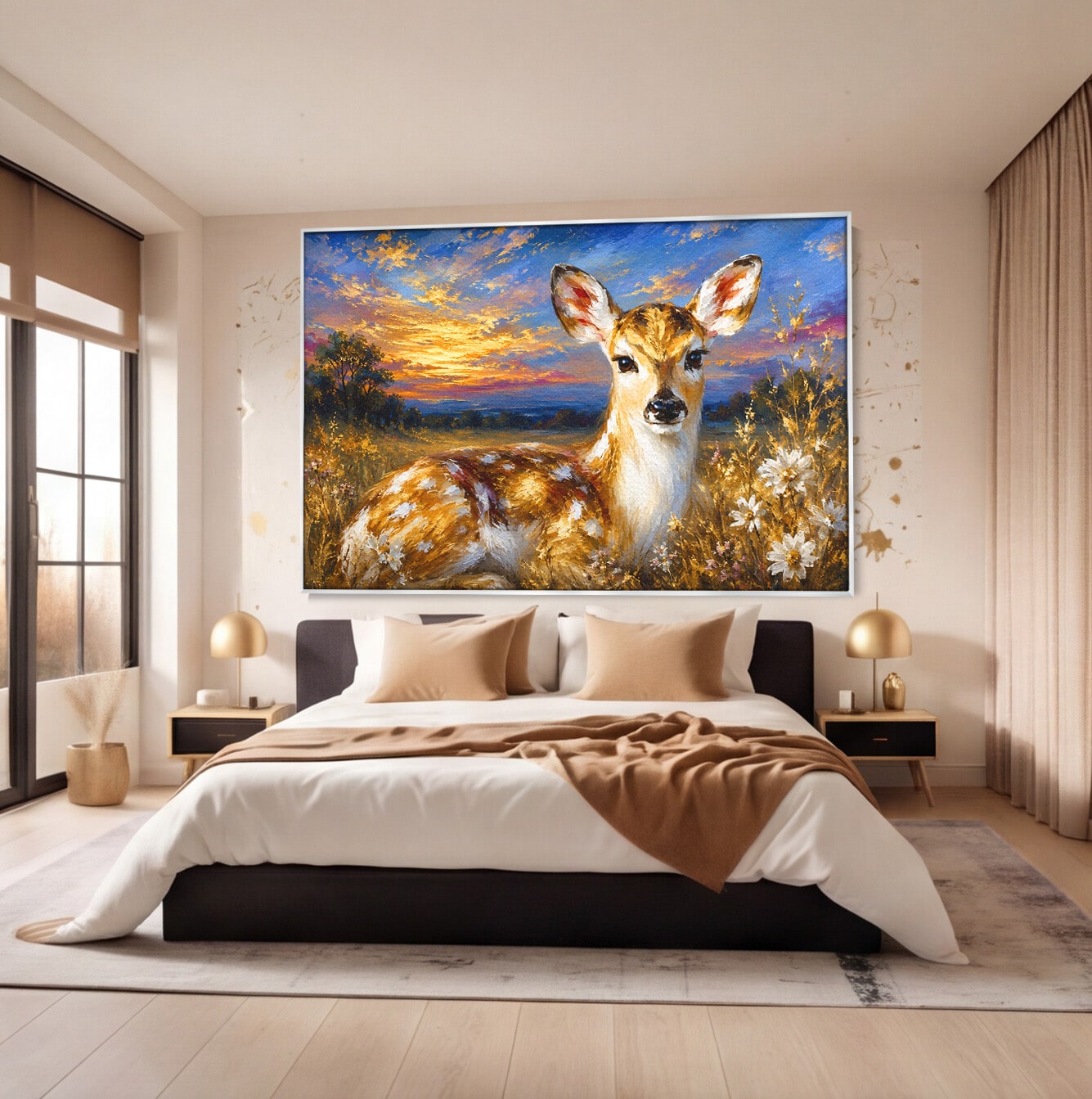 Tablou Canvas Premium LuxCanva® M1617, Caprioara La Apus, Caprioara, Apus, Natura, Peisaj, Living, Dormitor, Culori Vibrante