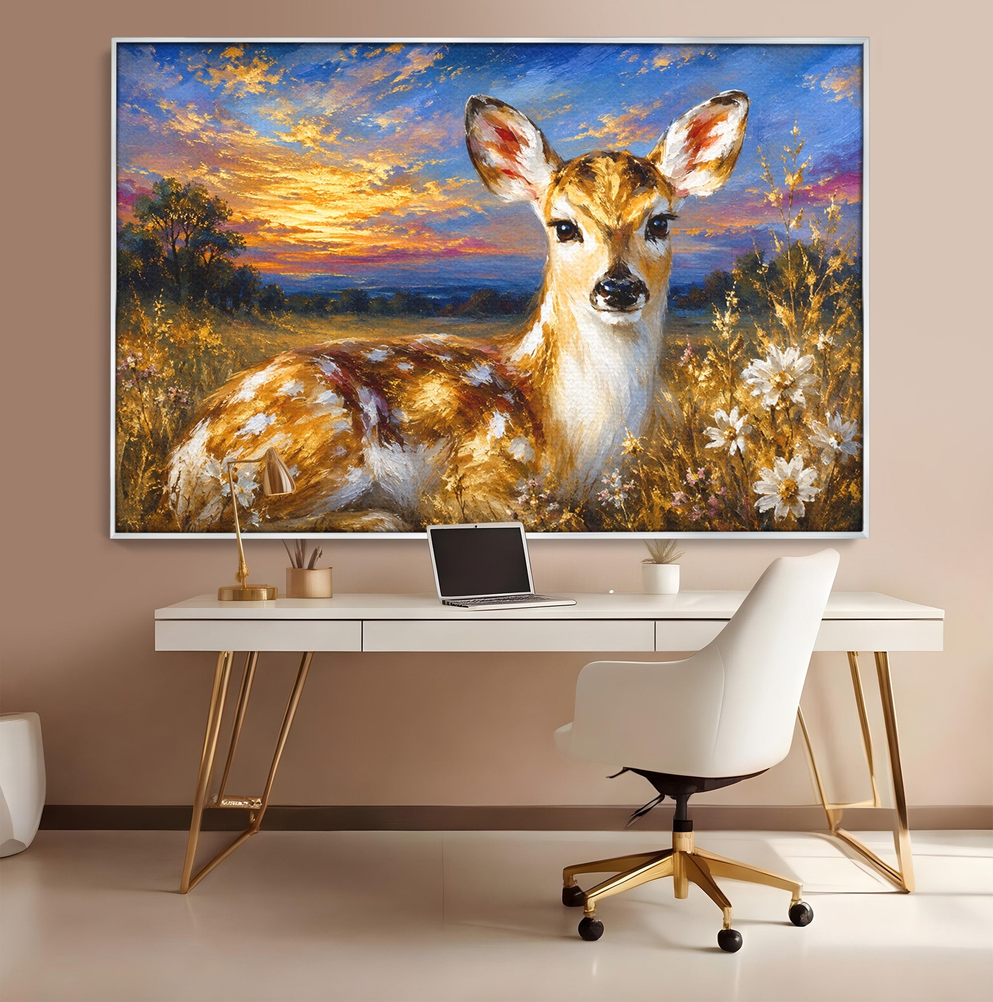 Tablou Canvas Premium LuxCanva® M1617, Caprioara La Apus, Caprioara, Apus, Natura, Peisaj, Living, Dormitor, Culori Vibrante