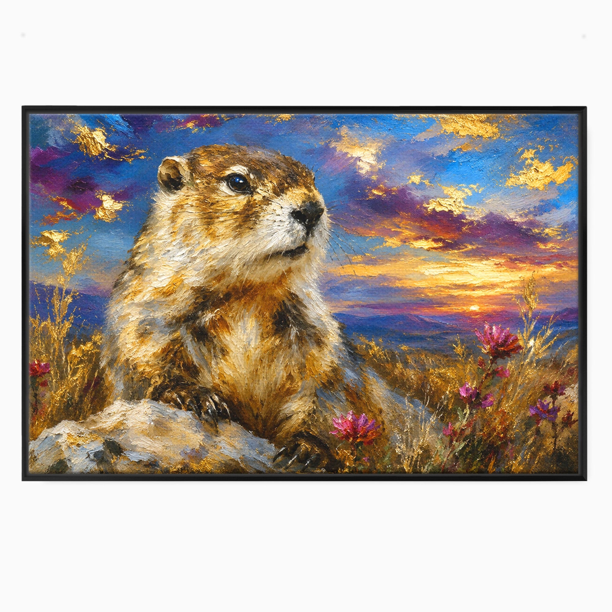Tablou Canvas Premium LuxCanva® M1618, Marmota La Apus, Marmota, Apus, Natura, Peisaj, Living, Culori Vibrante
