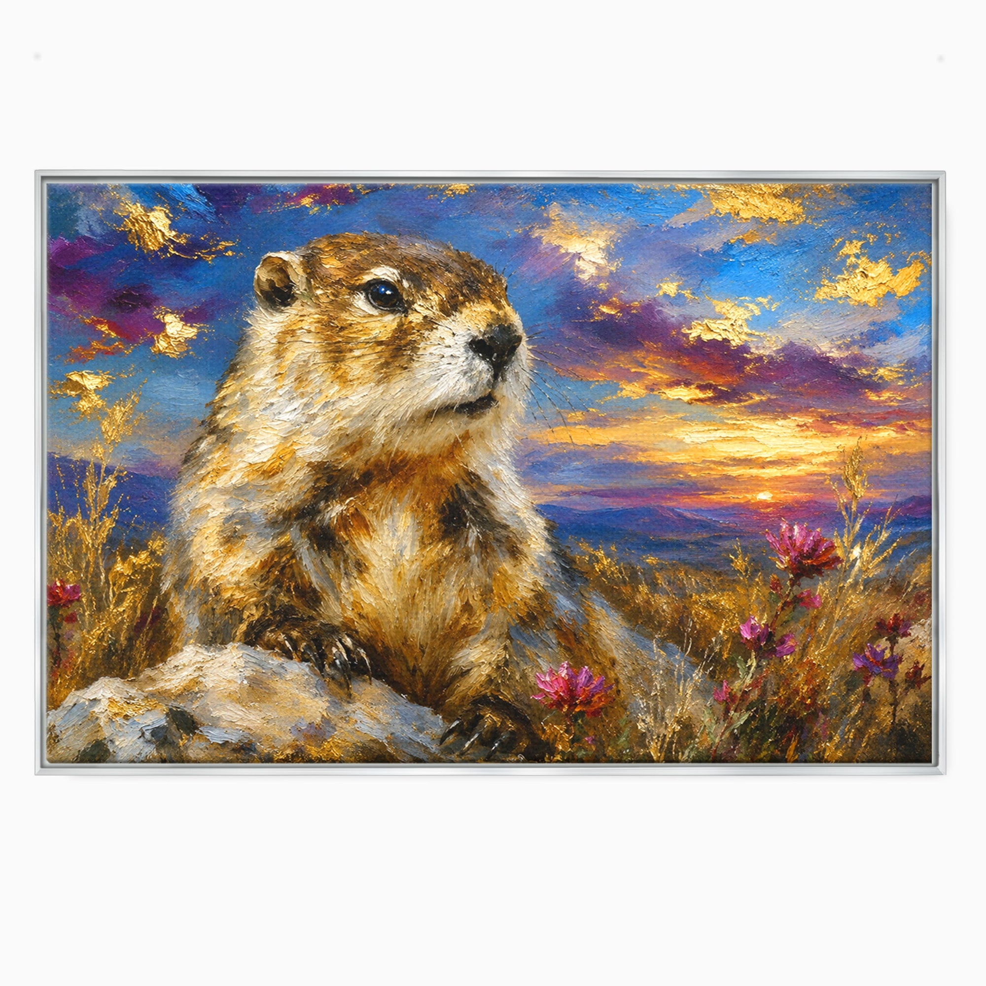 Tablou Canvas Premium LuxCanva® M1618, Marmota La Apus, Marmota, Apus, Natura, Peisaj, Living, Culori Vibrante