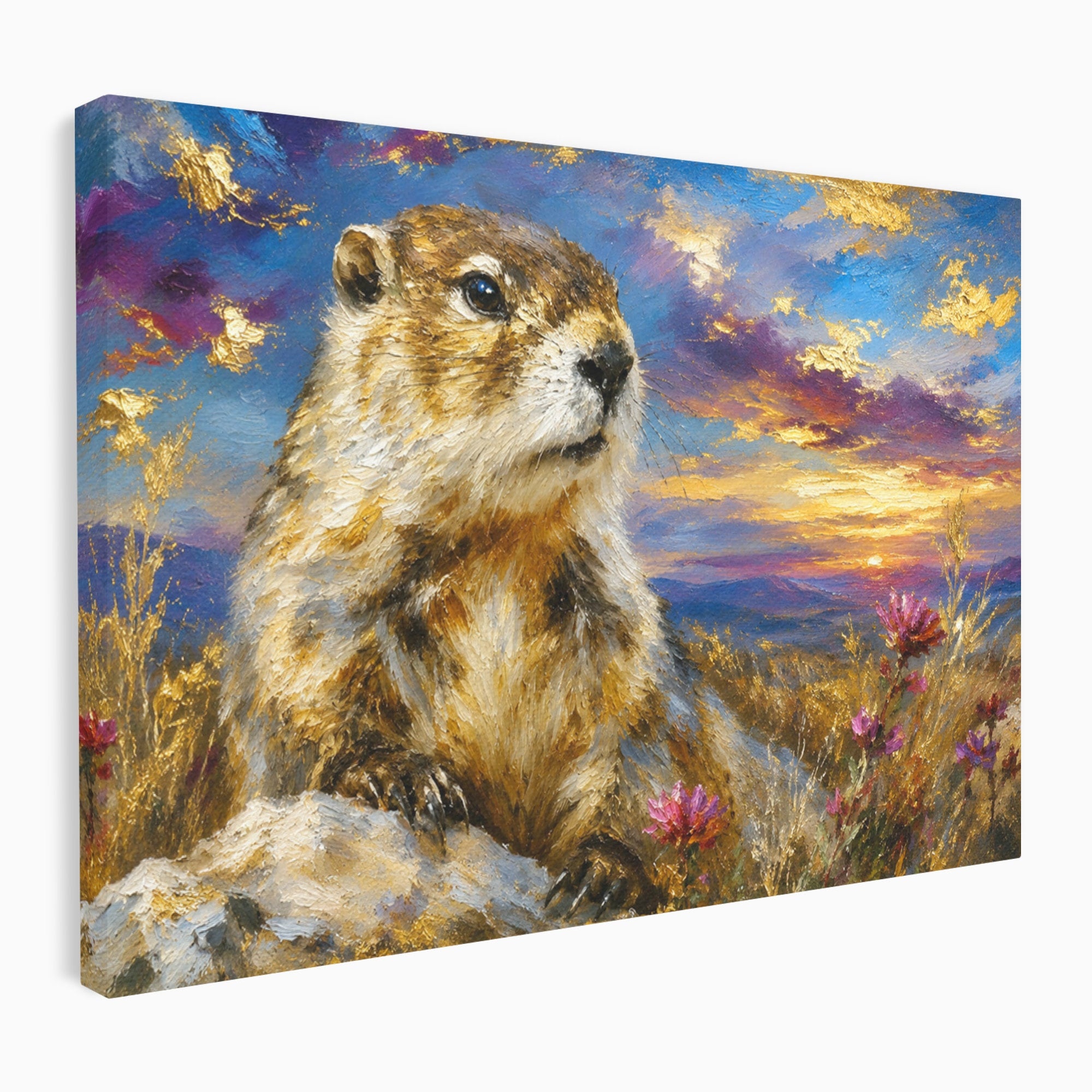 Tablou Canvas Premium LuxCanva® M1618, Marmota La Apus, Marmota, Apus, Natura, Peisaj, Living, Culori Vibrante