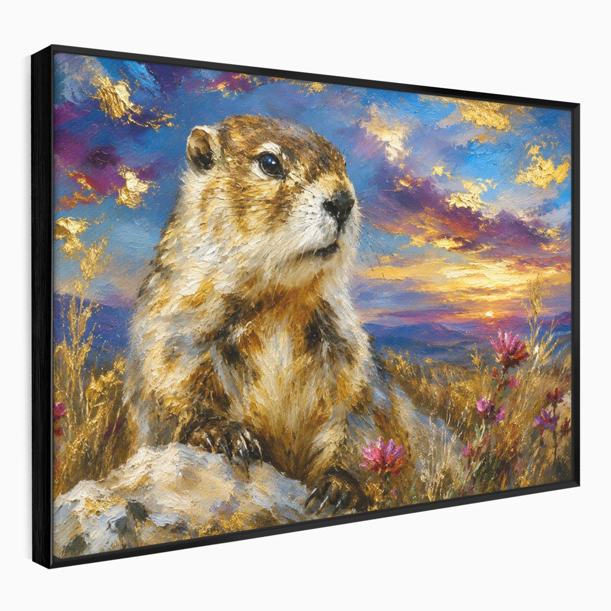 Tablou Canvas Premium LuxCanva® M1618, Marmota La Apus, Marmota, Apus, Natura, Peisaj, Living, Culori Vibrante