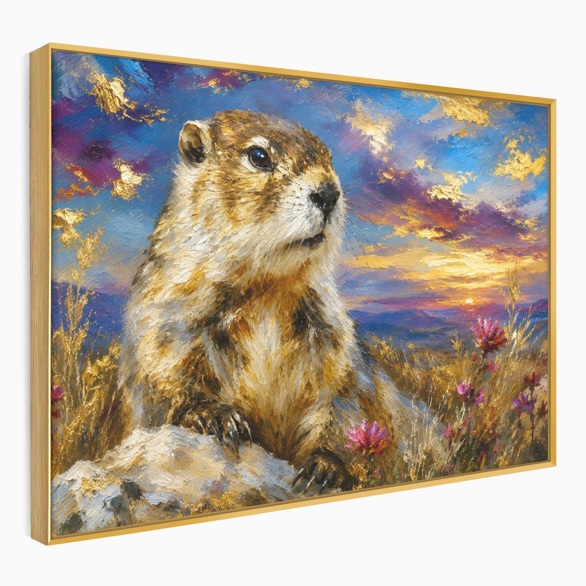 Tablou Canvas Premium LuxCanva® M1618, Marmota La Apus, Marmota, Apus, Natura, Peisaj, Living, Culori Vibrante