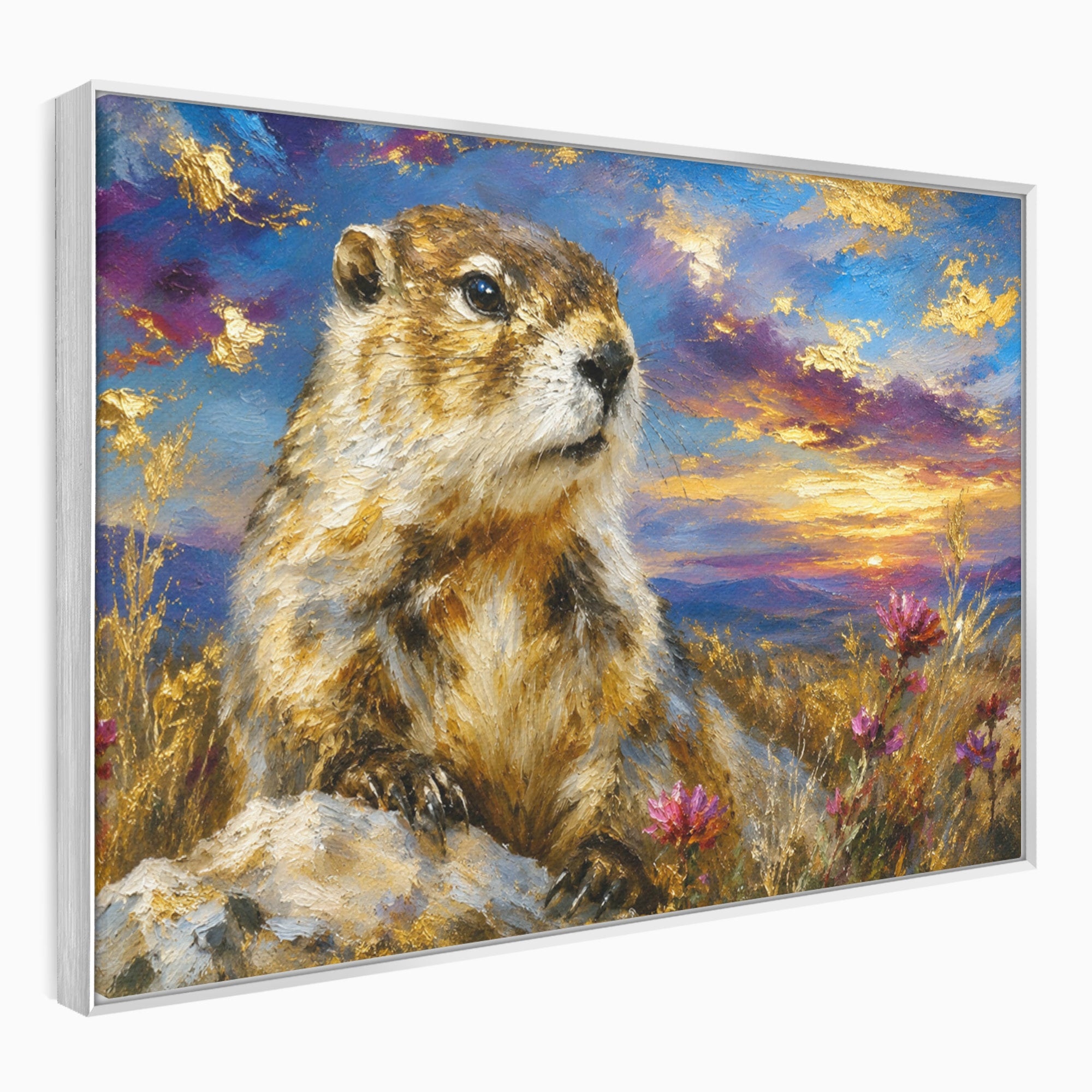 Tablou Canvas Premium LuxCanva® M1618, Marmota La Apus, Marmota, Apus, Natura, Peisaj, Living, Culori Vibrante
