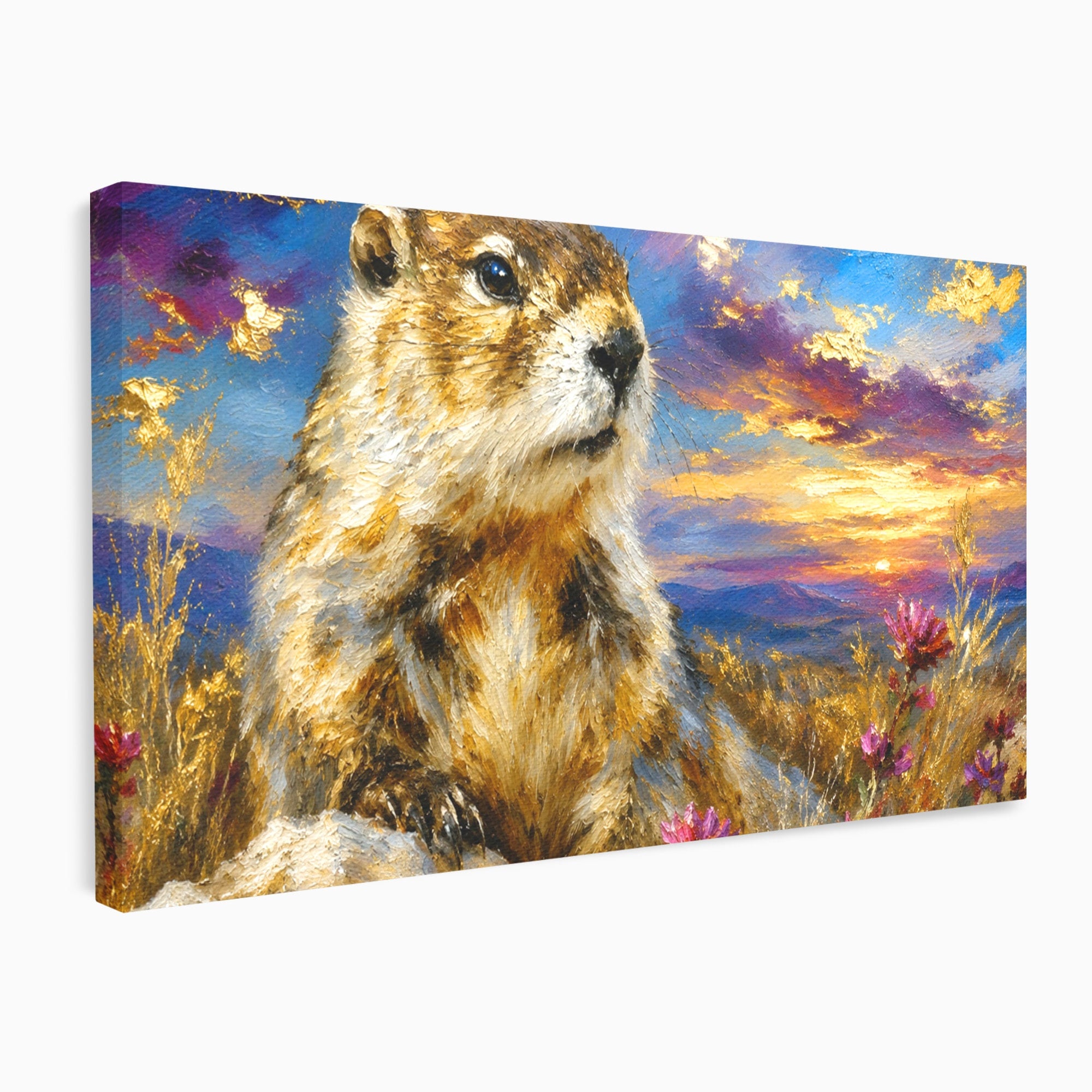 Tablou Canvas Premium LuxCanva® M1618, Marmota La Apus, Marmota, Apus, Natura, Peisaj, Living, Culori Vibrante