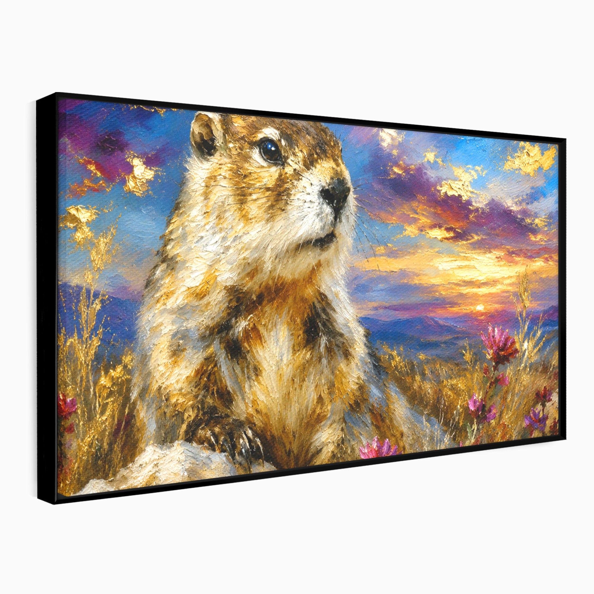 Tablou Canvas Premium LuxCanva® M1618, Marmota La Apus, Marmota, Apus, Natura, Peisaj, Living, Culori Vibrante