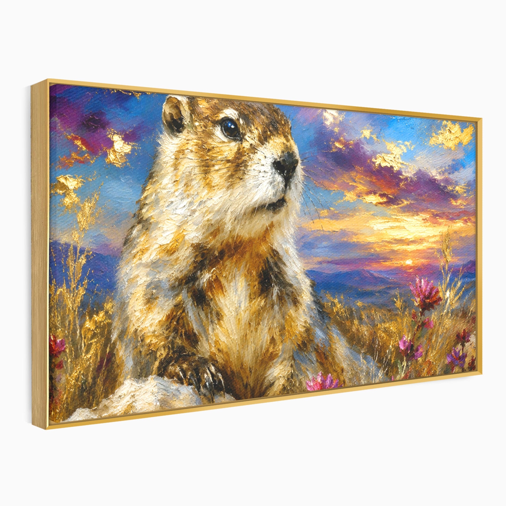 Tablou Canvas Premium LuxCanva® M1618, Marmota La Apus, Marmota, Apus, Natura, Peisaj, Living, Culori Vibrante
