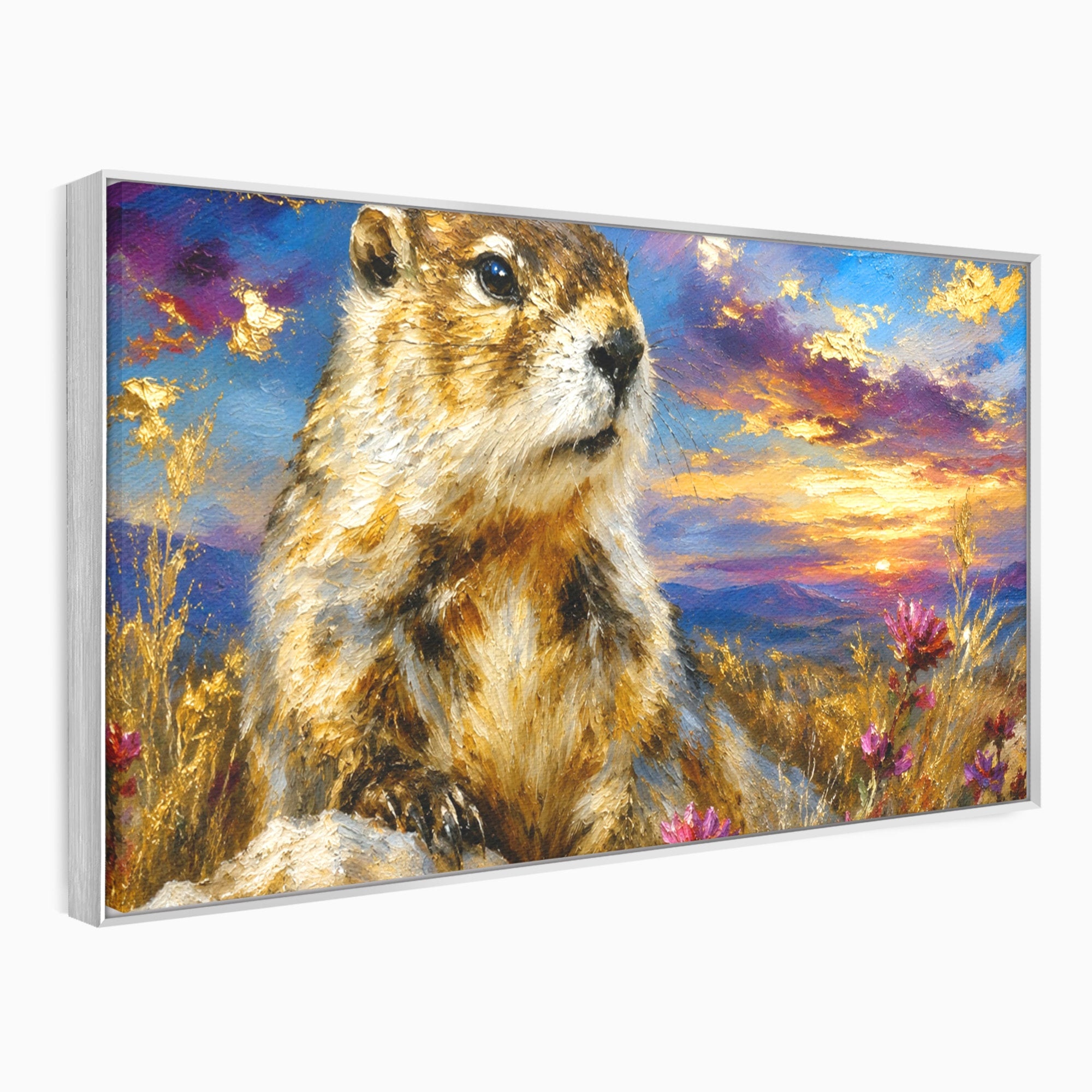 Tablou Canvas Premium LuxCanva® M1618, Marmota La Apus, Marmota, Apus, Natura, Peisaj, Living, Culori Vibrante