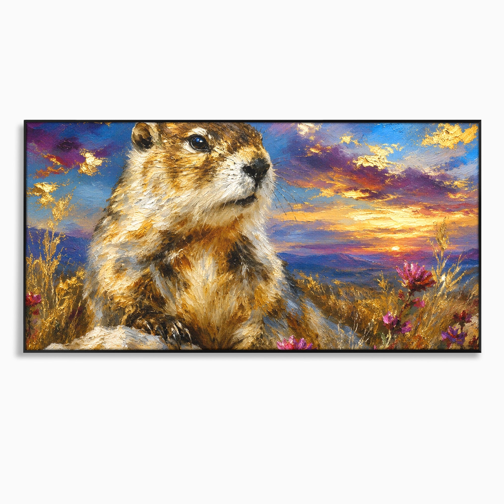 Tablou Canvas Premium LuxCanva® M1618, Marmota La Apus, Marmota, Apus, Natura, Peisaj, Living, Culori Vibrante
