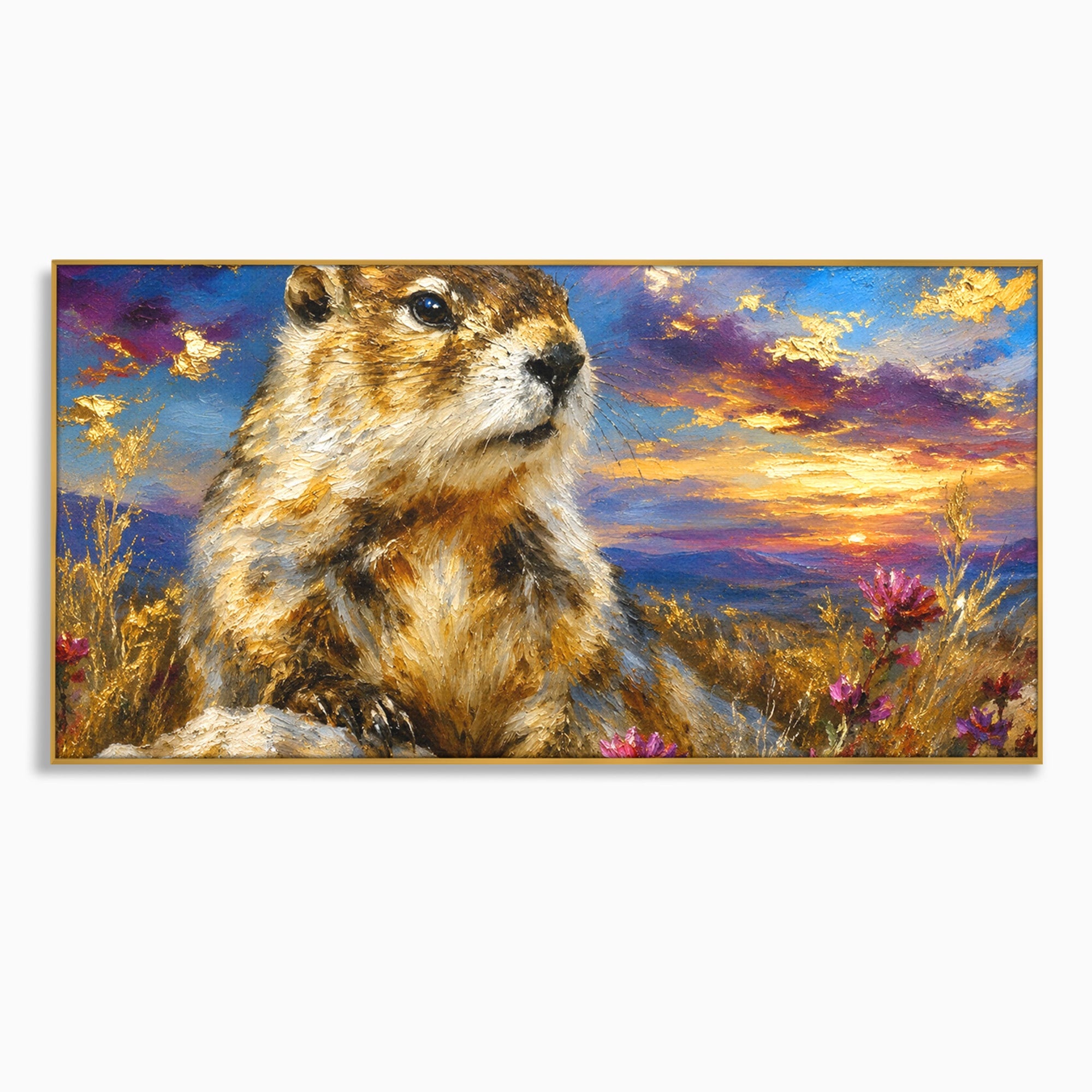 Tablou Canvas Premium LuxCanva® M1618, Marmota La Apus, Marmota, Apus, Natura, Peisaj, Living, Culori Vibrante