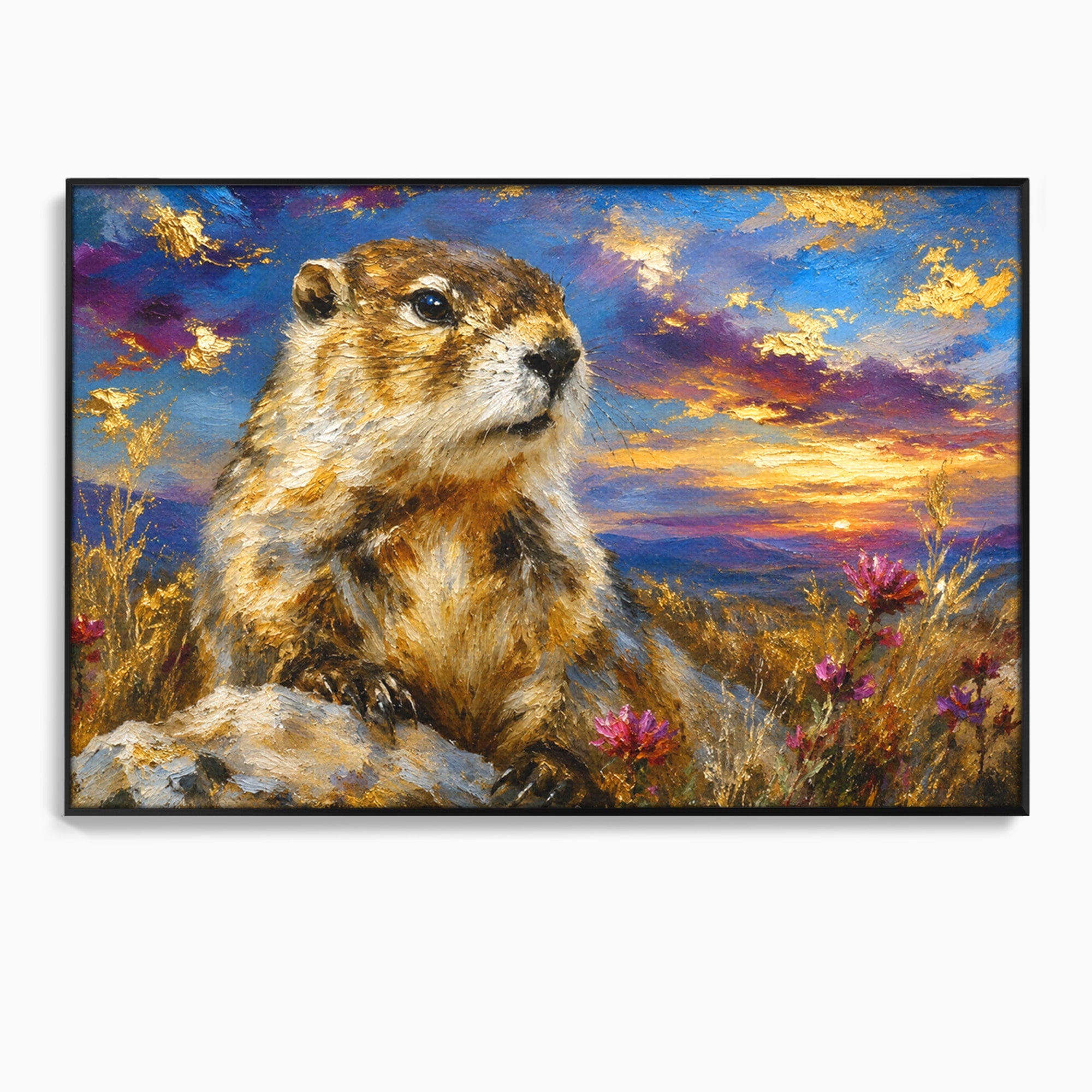 Tablou Canvas Premium LuxCanva® M1618, Marmota La Apus, Marmota, Apus, Natura, Peisaj, Living, Culori Vibrante