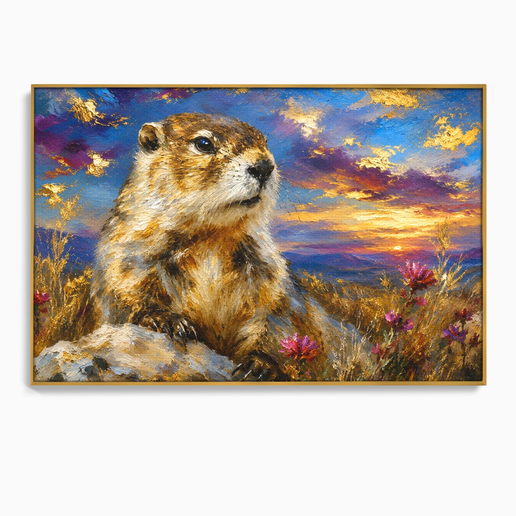 Tablou Canvas Premium LuxCanva® M1618, Marmota La Apus, Marmota, Apus, Natura, Peisaj, Living, Culori Vibrante