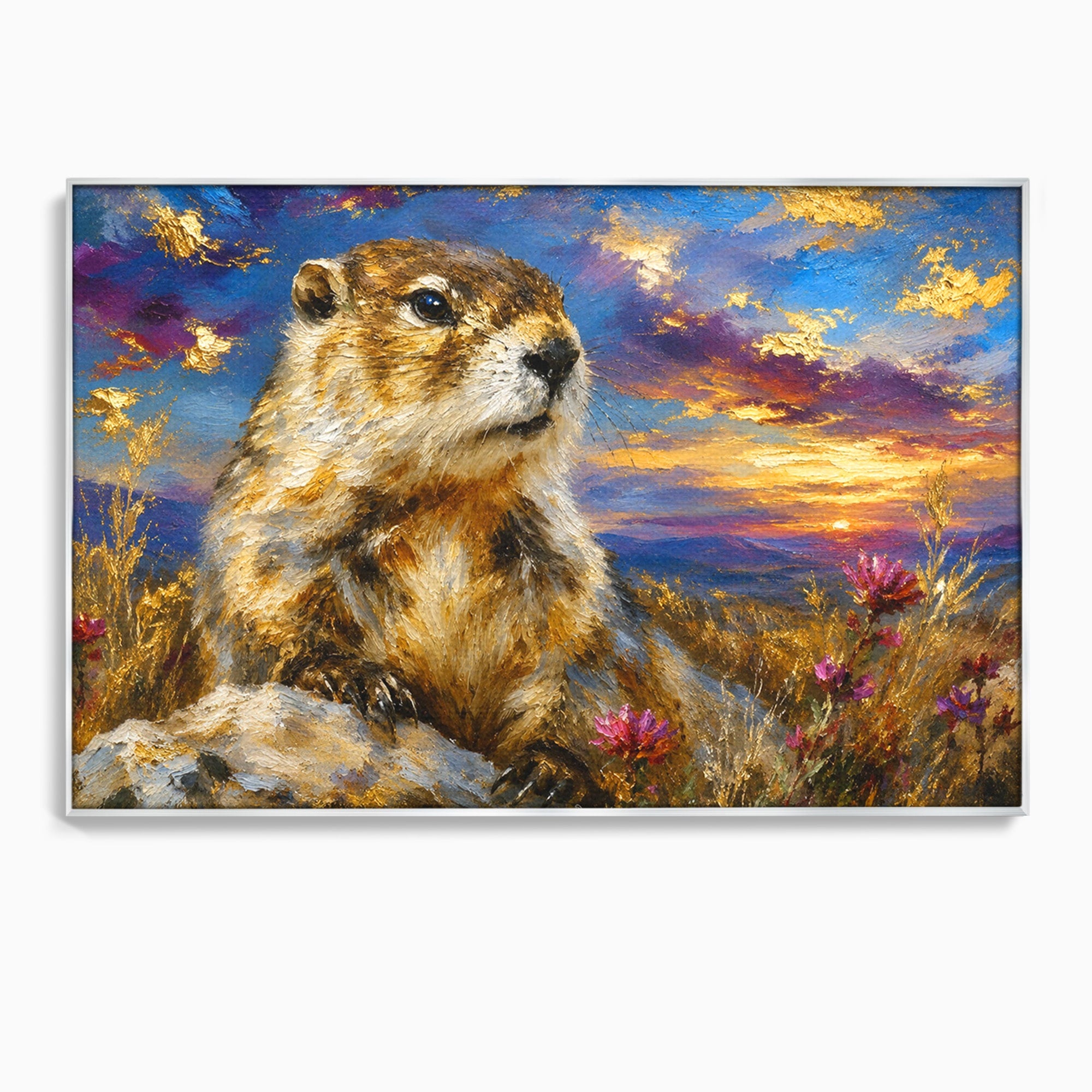 Tablou Canvas Premium LuxCanva® M1618, Marmota La Apus, Marmota, Apus, Natura, Peisaj, Living, Culori Vibrante