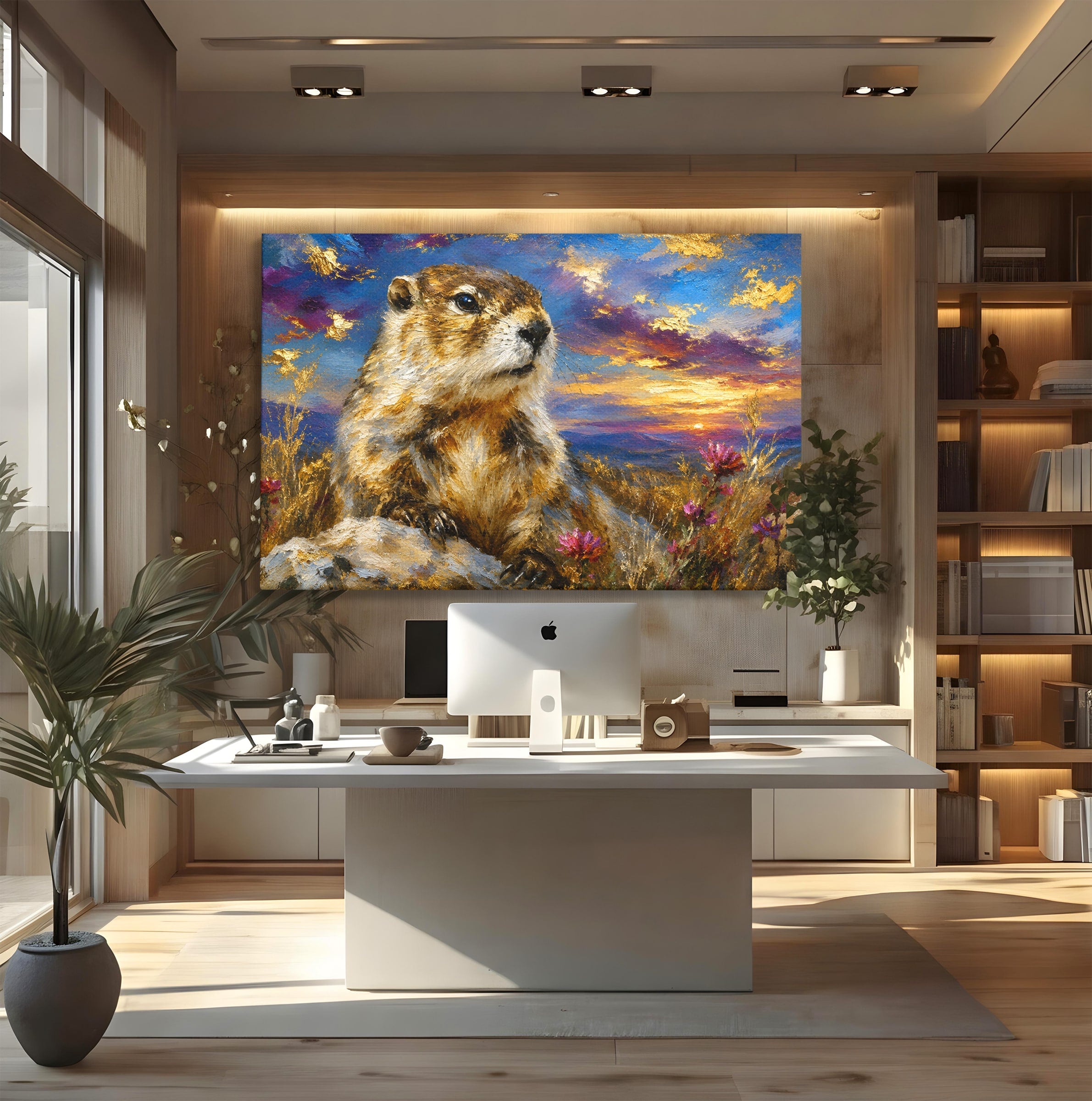 Tablou Canvas Premium LuxCanva® M1618, Marmota La Apus, Marmota, Apus, Natura, Peisaj, Living, Culori Vibrante