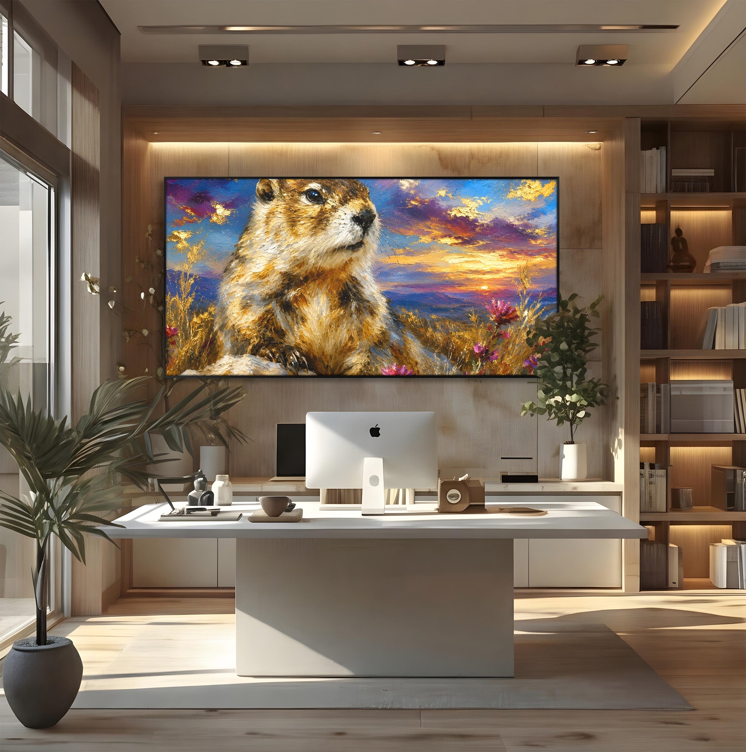 Tablou Canvas Premium LuxCanva® M1618, Marmota La Apus, Marmota, Apus, Natura, Peisaj, Living, Culori Vibrante