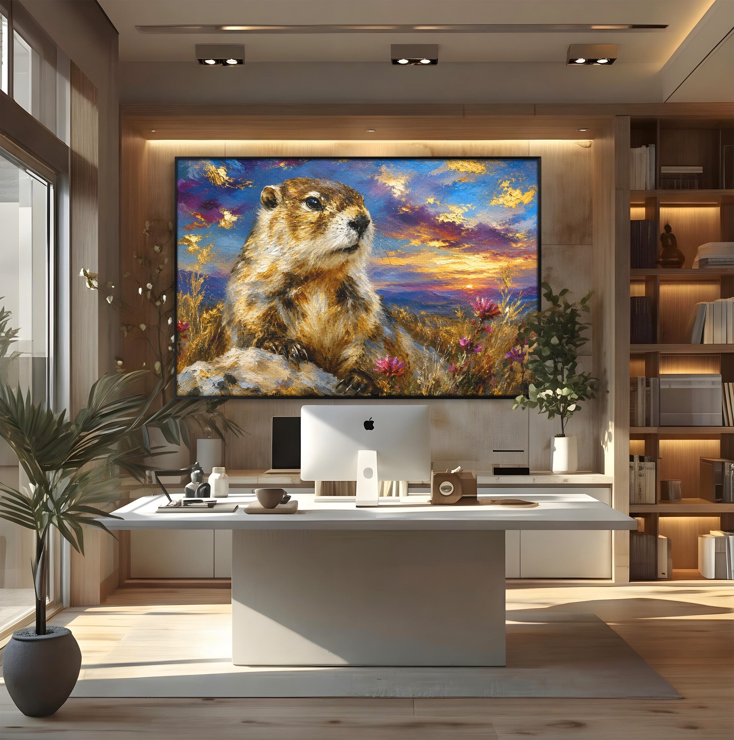 Tablou Canvas Premium LuxCanva® M1618, Marmota La Apus, Marmota, Apus, Natura, Peisaj, Living, Culori Vibrante