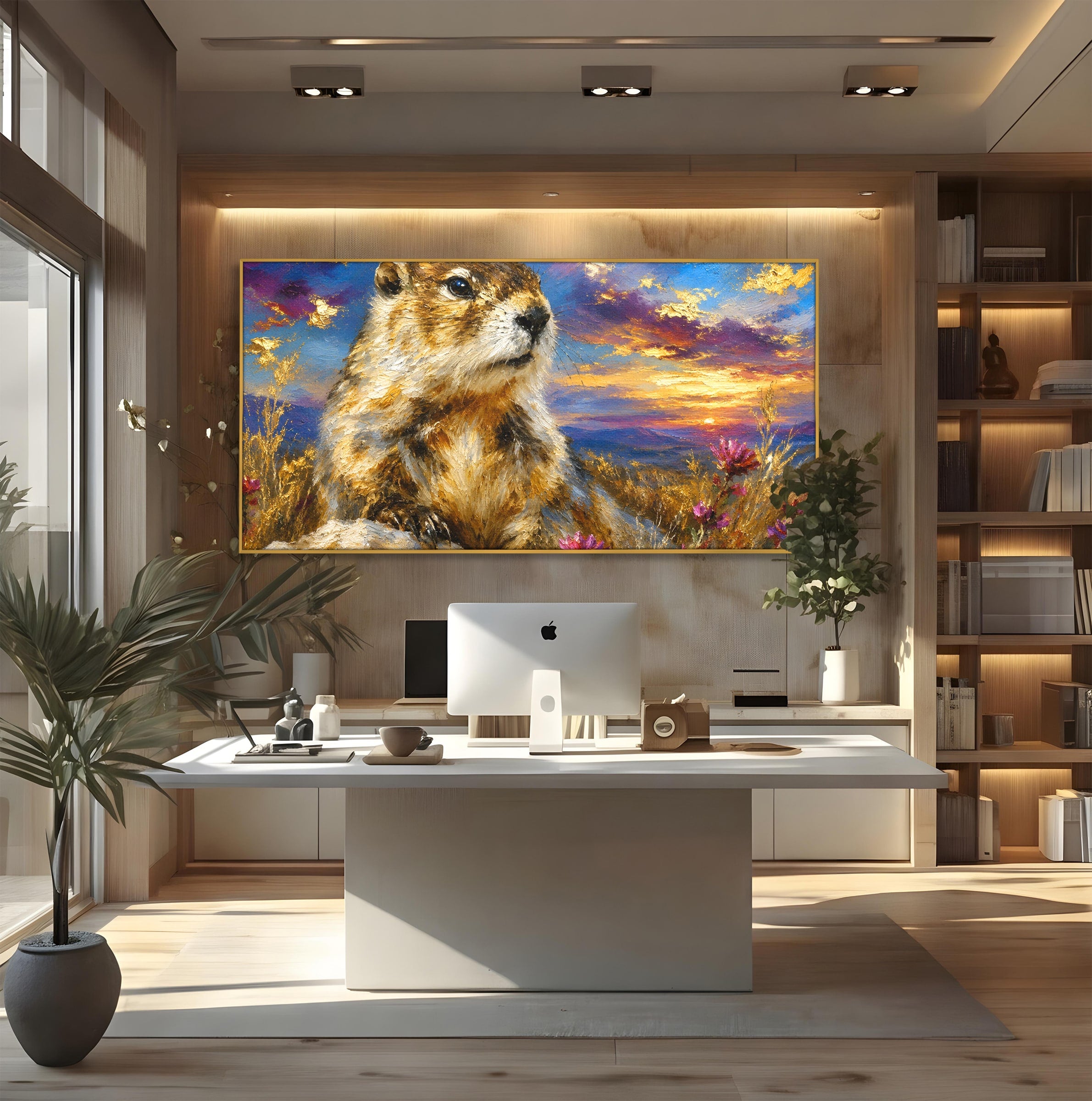 Tablou Canvas Premium LuxCanva® M1618, Marmota La Apus, Marmota, Apus, Natura, Peisaj, Living, Culori Vibrante