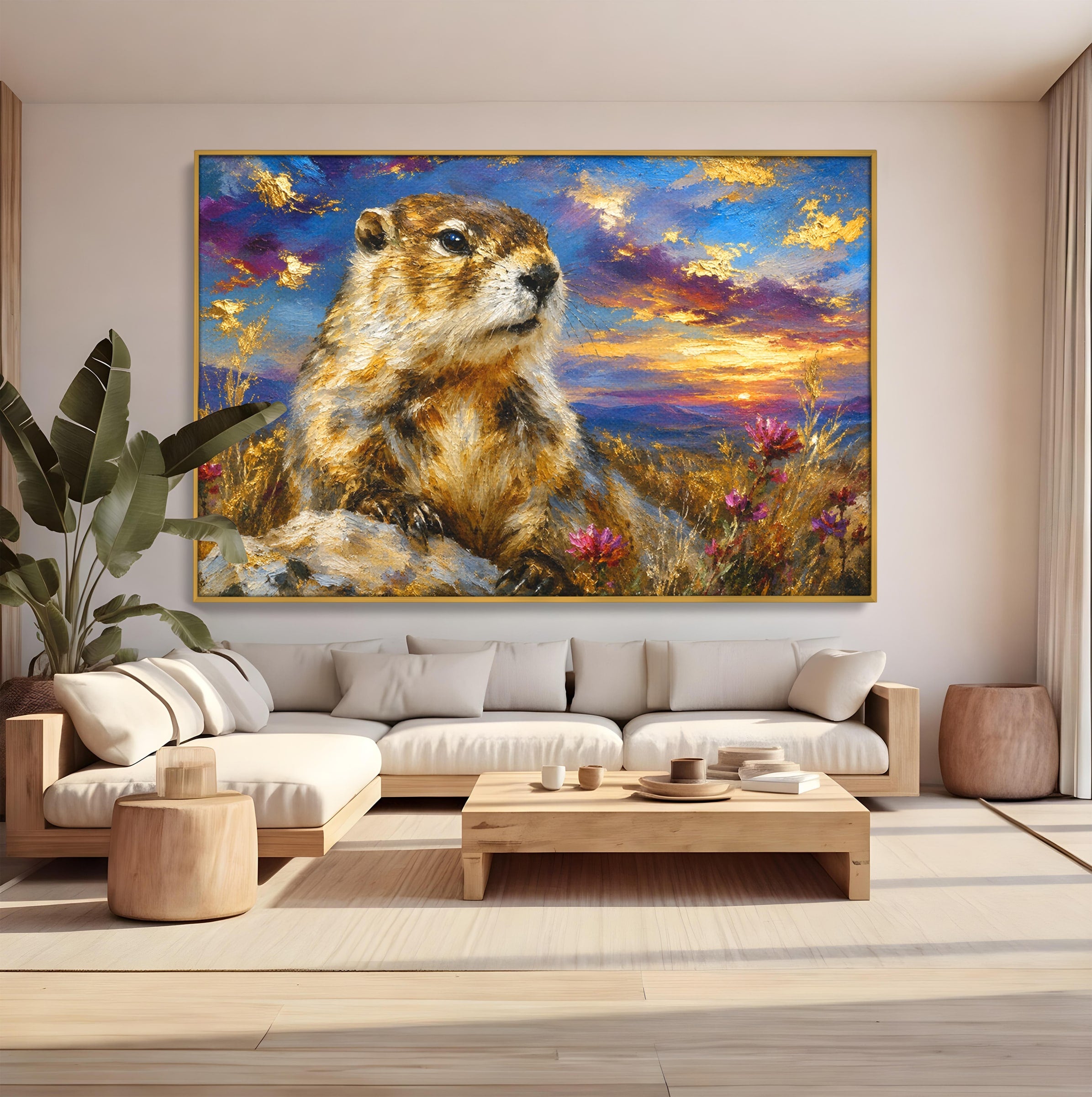 Tablou Canvas Premium LuxCanva® M1618, Marmota La Apus, Marmota, Apus, Natura, Peisaj, Living, Culori Vibrante
