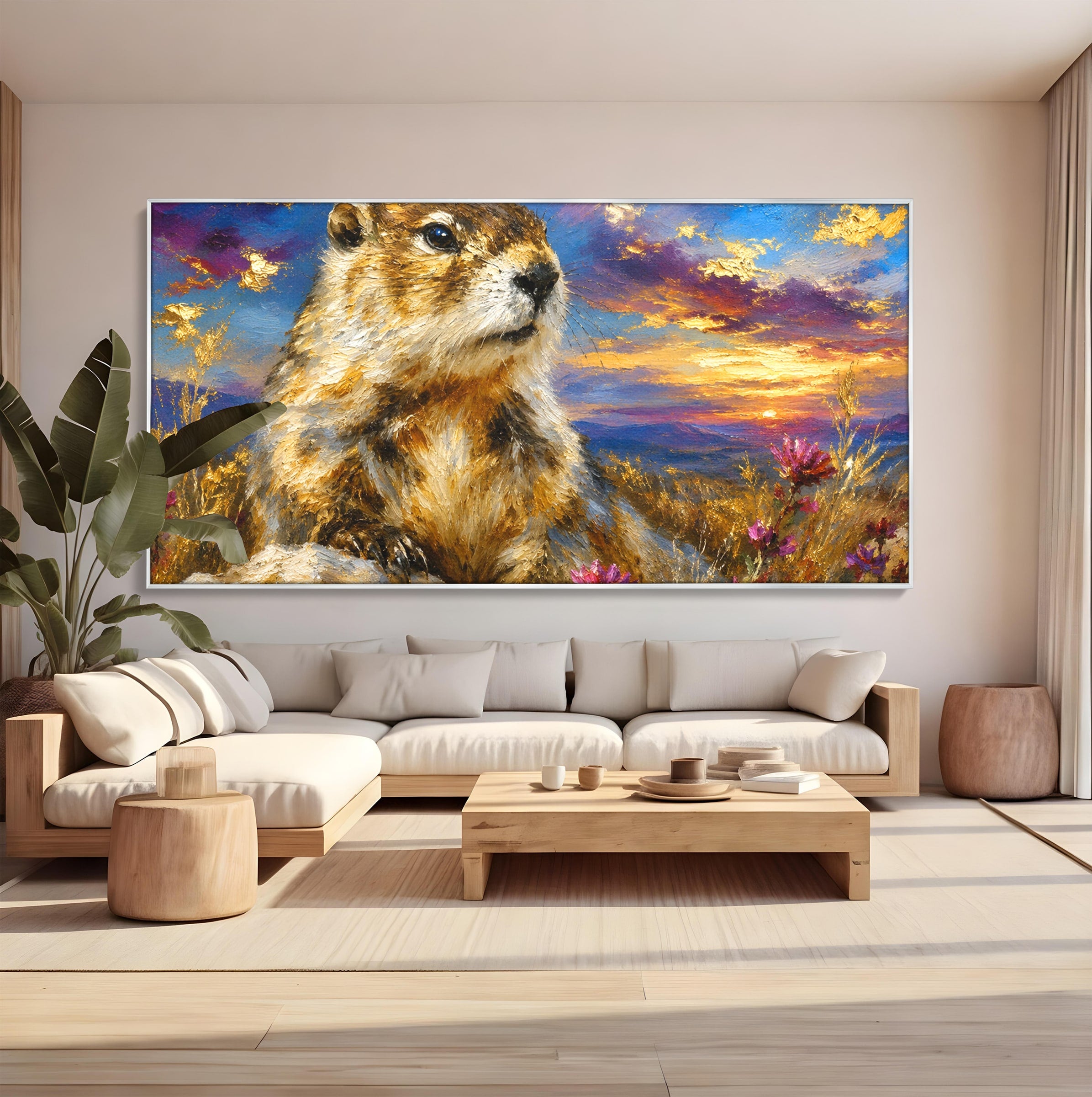 Tablou Canvas Premium LuxCanva® M1618, Marmota La Apus, Marmota, Apus, Natura, Peisaj, Living, Culori Vibrante