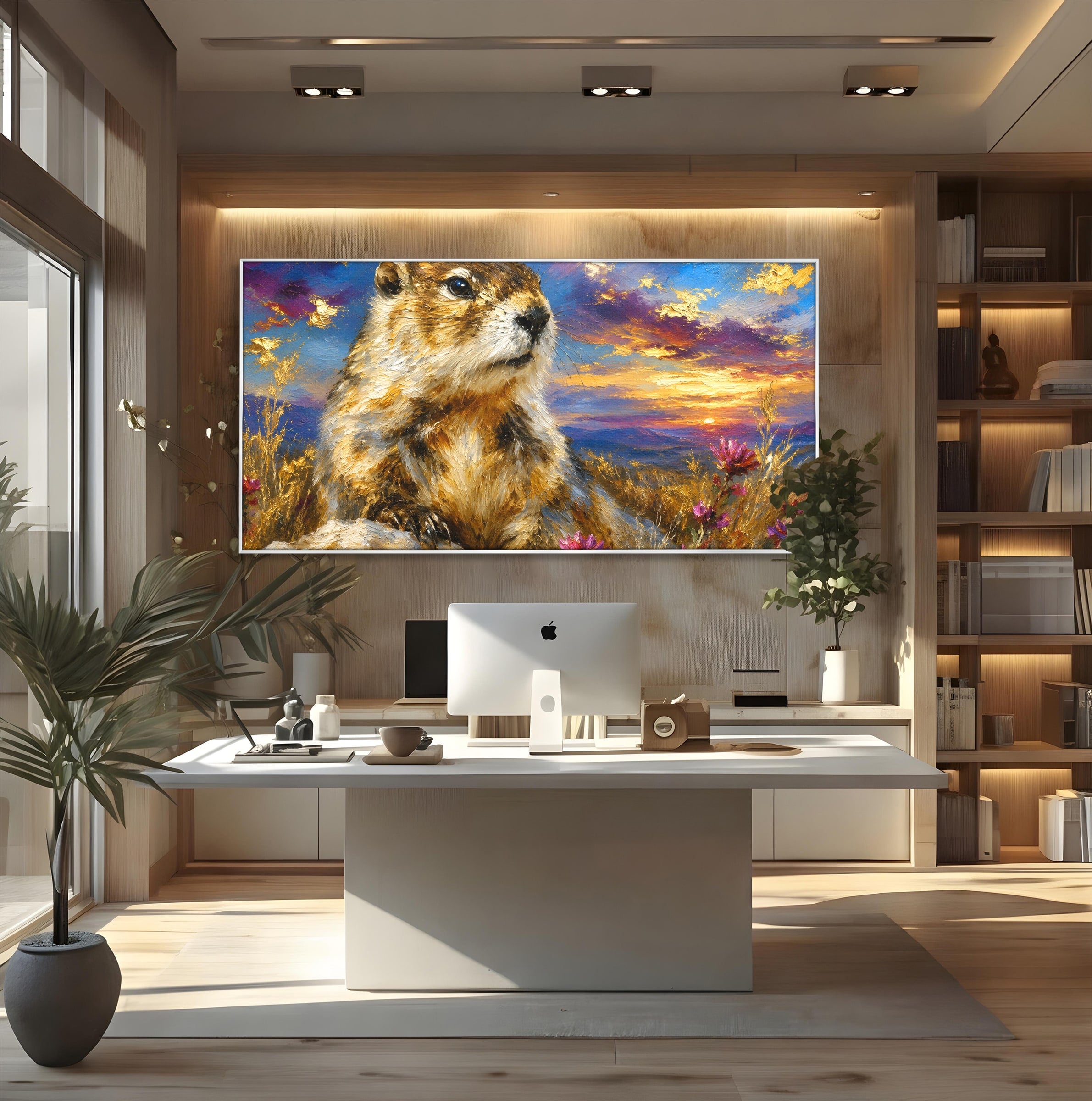 Tablou Canvas Premium LuxCanva® M1618, Marmota La Apus, Marmota, Apus, Natura, Peisaj, Living, Culori Vibrante