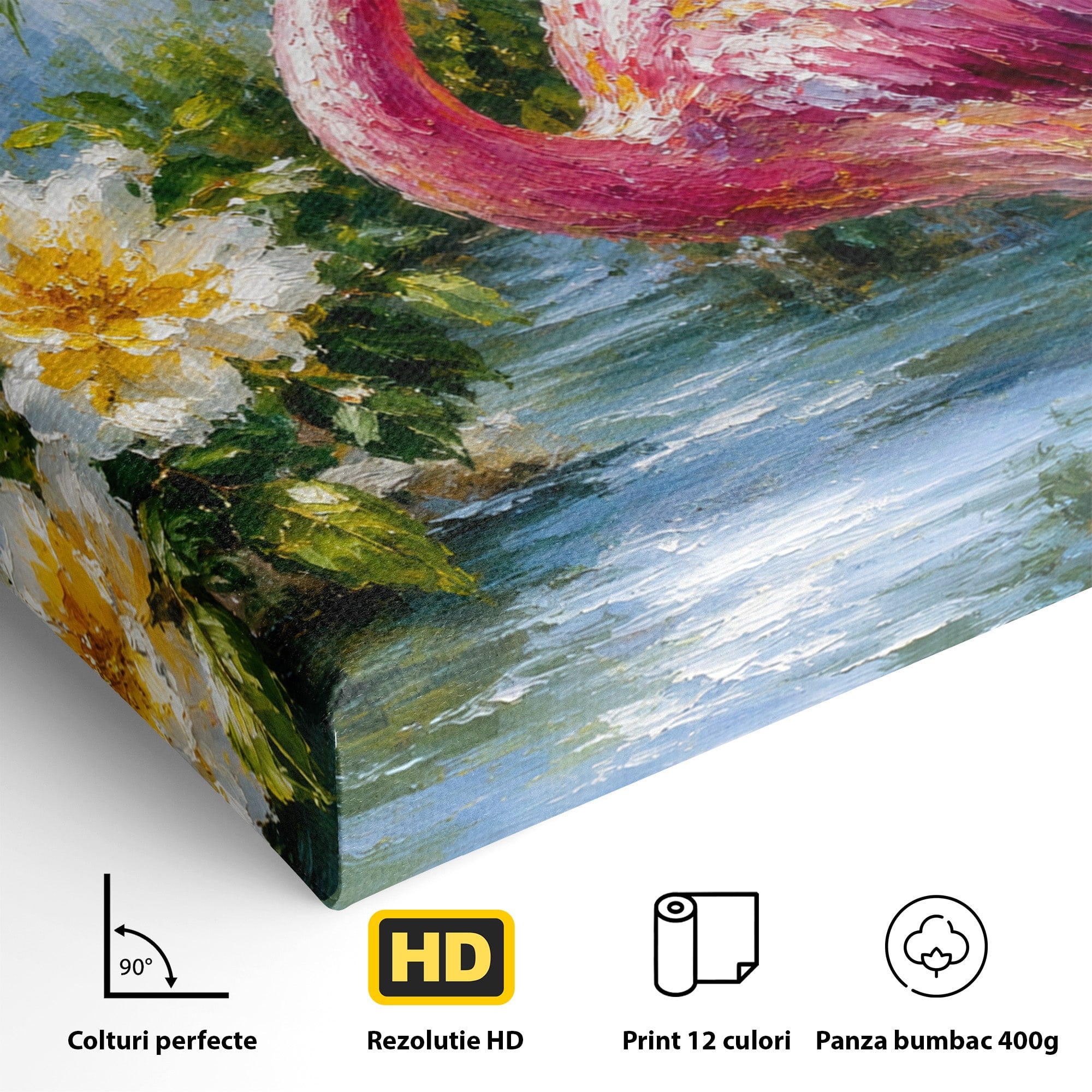 Tablou Canvas Premium LuxCanva® M1619, Flamingo Tropical, Flamingo, Tropical, Natura, Flori, Living, Culori Vibrante