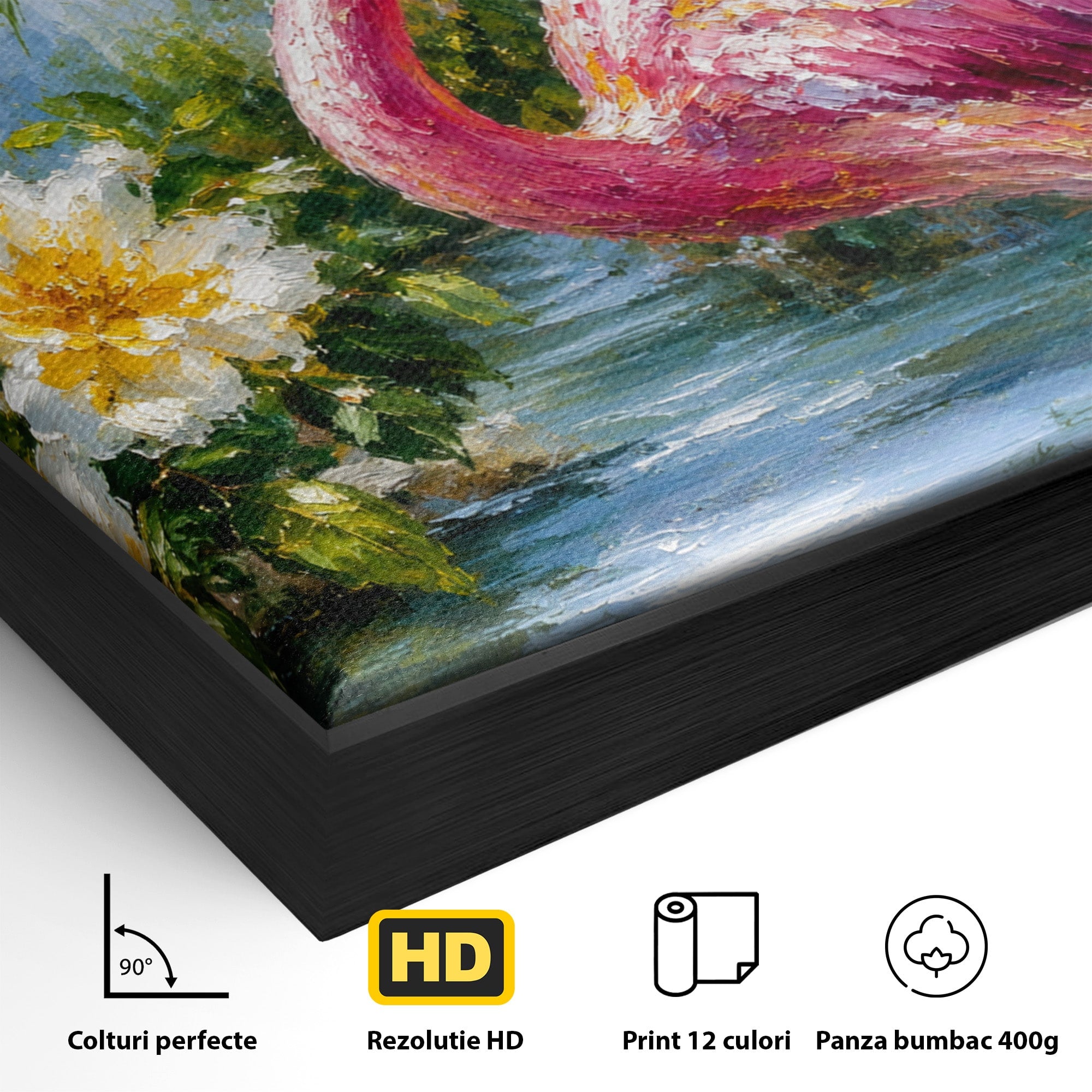 Tablou Canvas Premium LuxCanva® M1619, Flamingo Tropical, Flamingo, Tropical, Natura, Flori, Living, Culori Vibrante