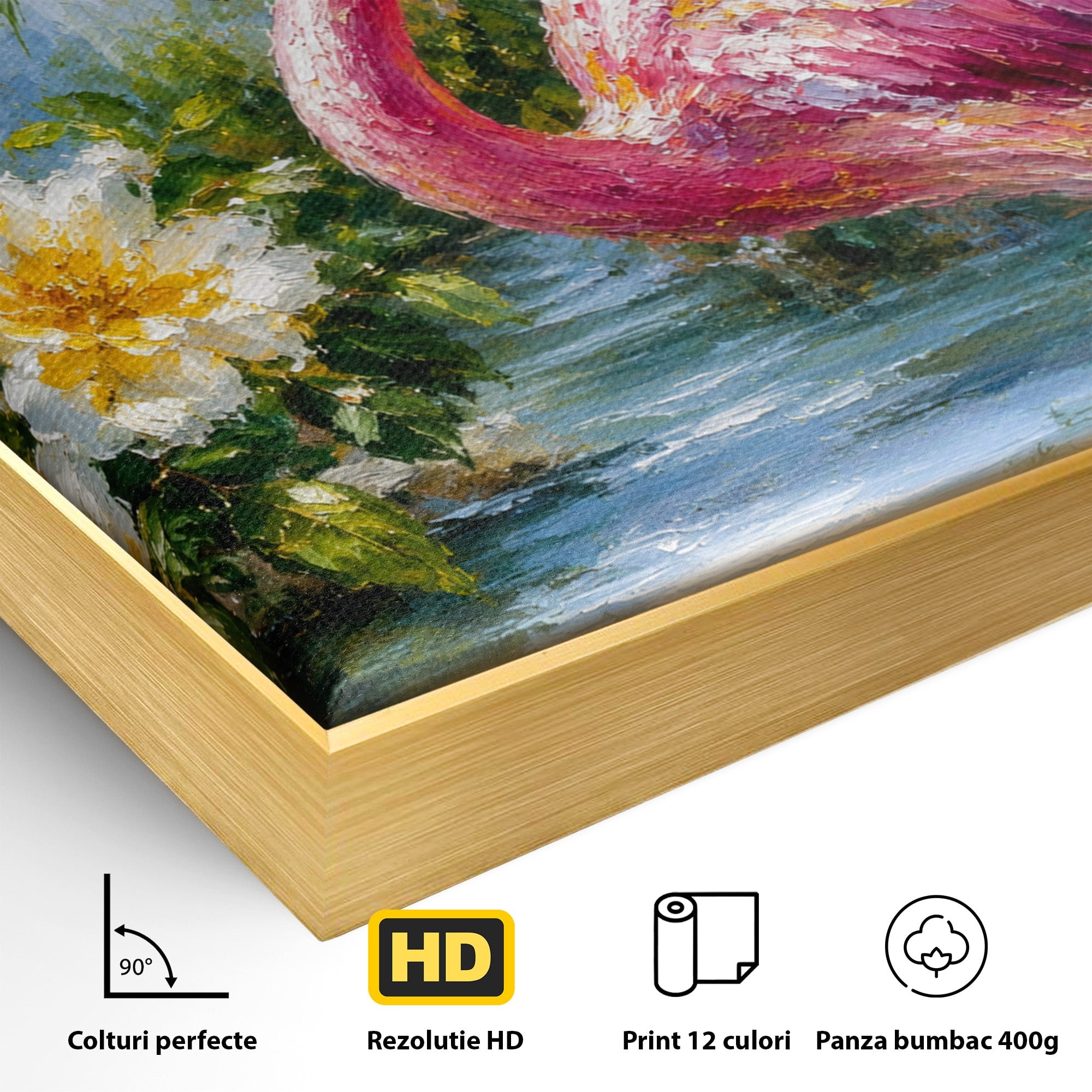 Tablou Canvas Premium LuxCanva® M1619, Flamingo Tropical, Flamingo, Tropical, Natura, Flori, Living, Culori Vibrante