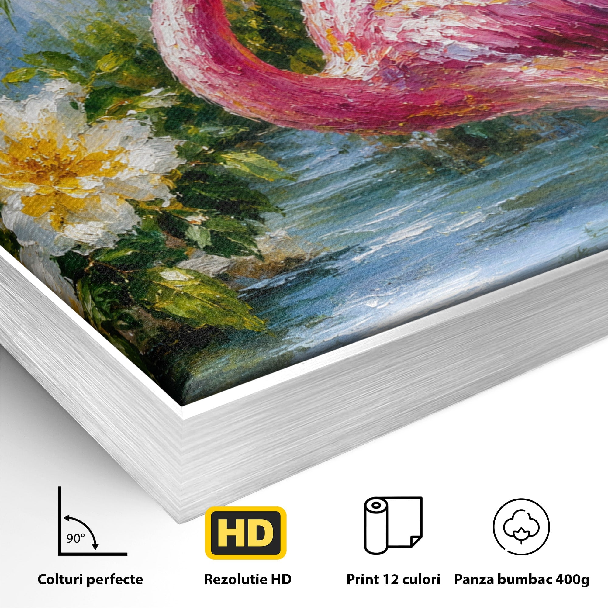 Tablou Canvas Premium LuxCanva® M1619, Flamingo Tropical, Flamingo, Tropical, Natura, Flori, Living, Culori Vibrante