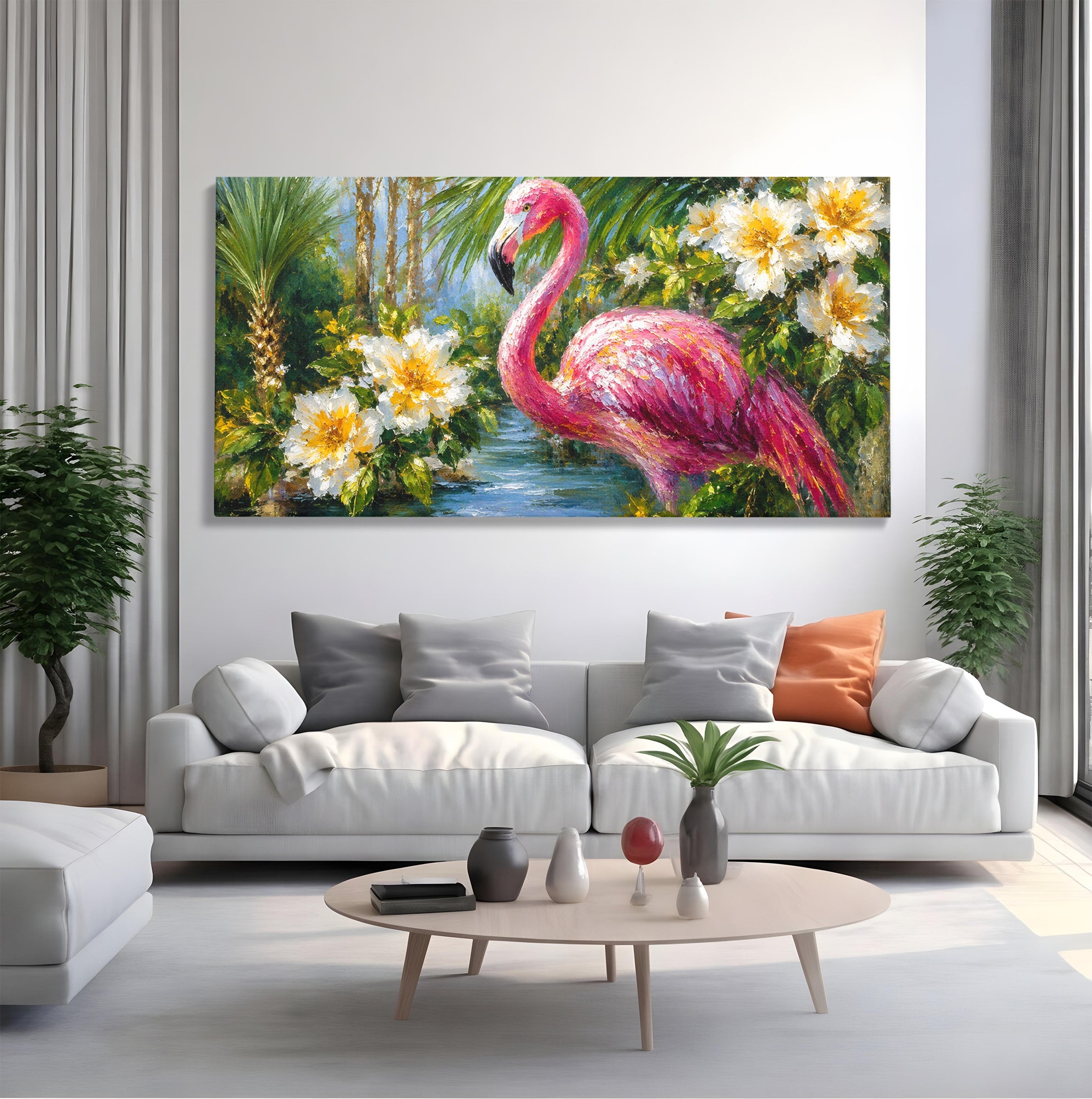 Tablou Canvas Premium LuxCanva® M1619, Flamingo Tropical, Flamingo, Tropical, Natura, Flori, Living, Culori Vibrante