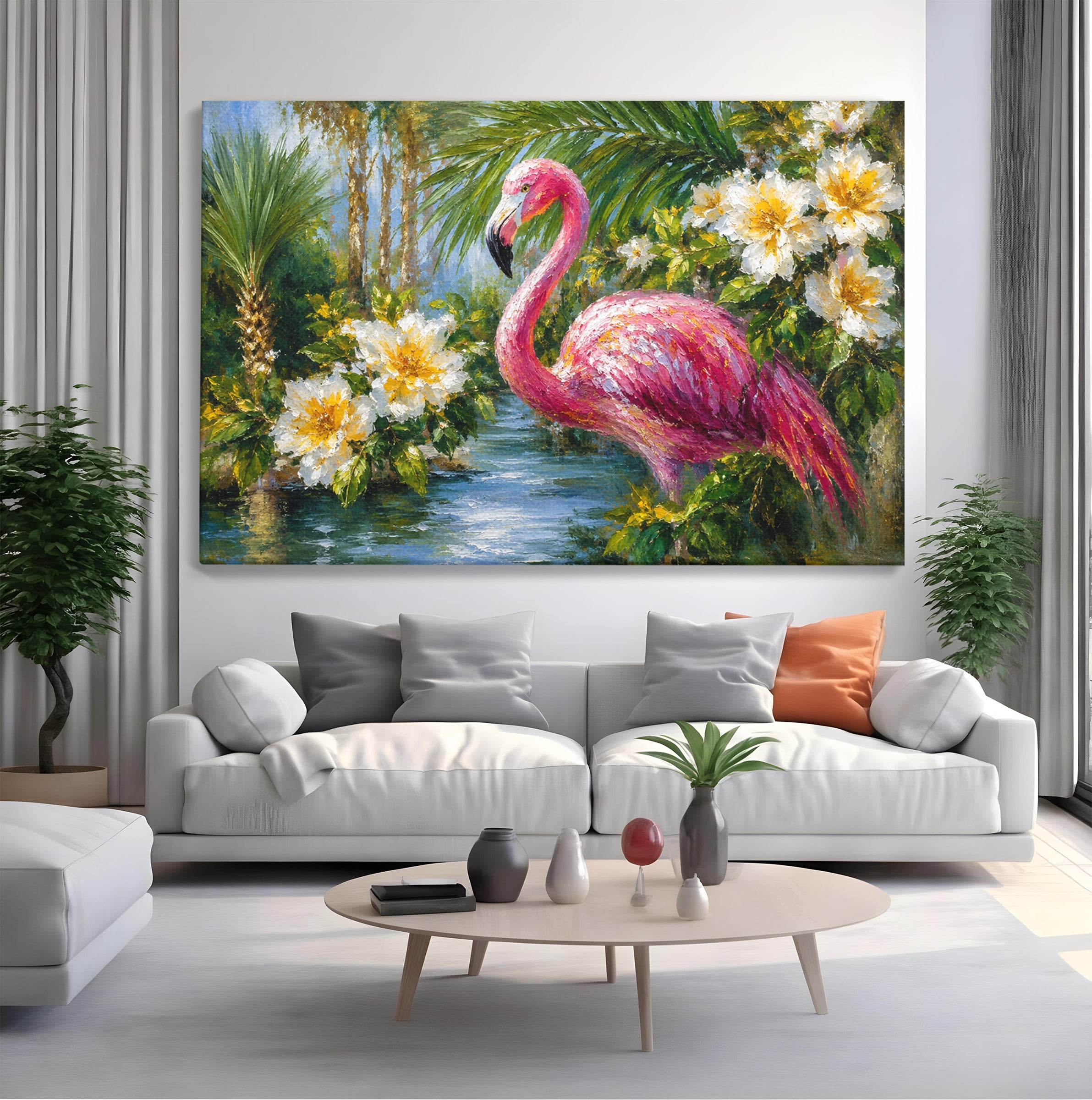 Tablou Canvas Premium LuxCanva® M1619, Flamingo Tropical, Flamingo, Tropical, Natura, Flori, Living, Culori Vibrante
