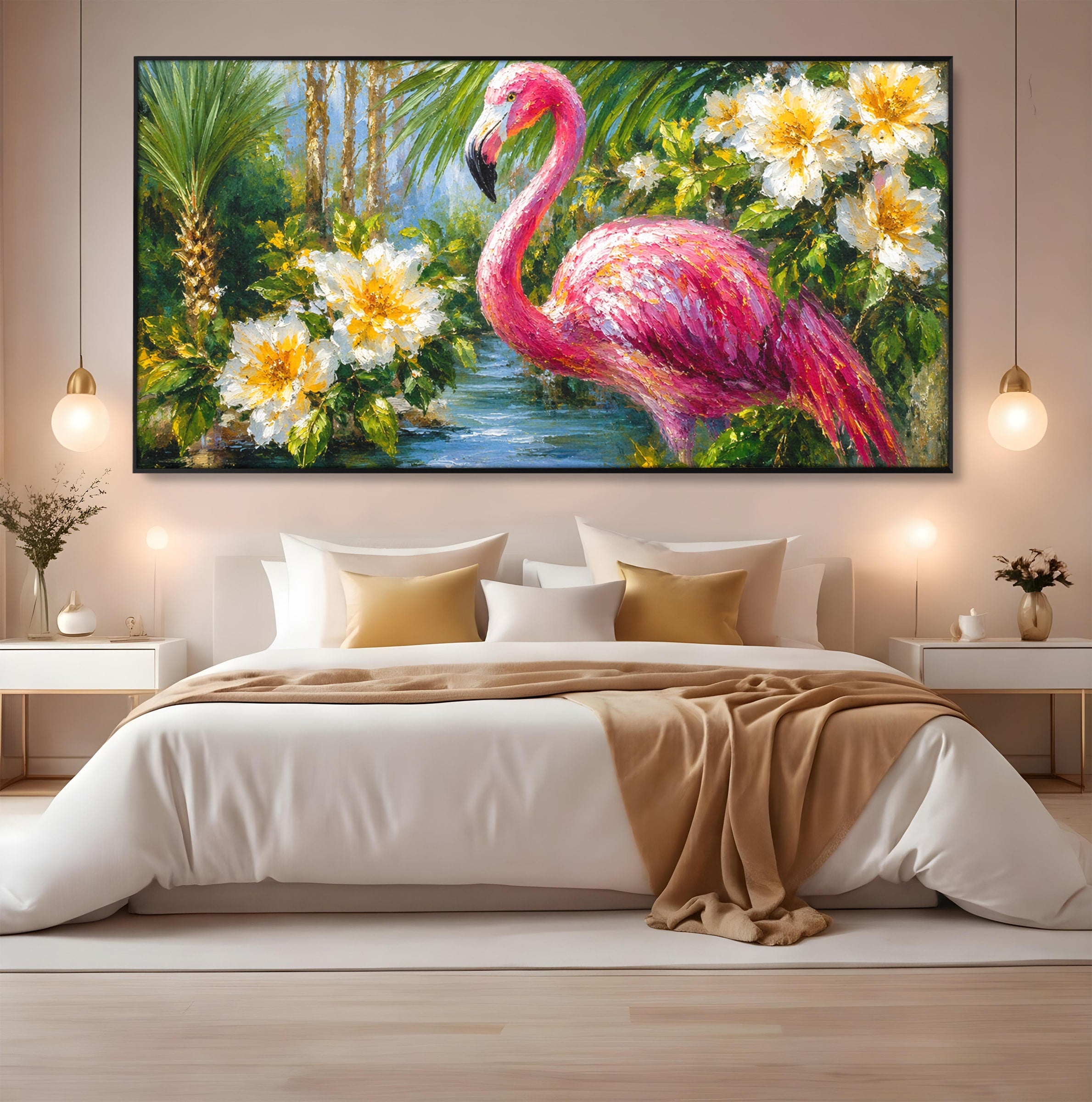 Tablou Canvas Premium LuxCanva® M1619, Flamingo Tropical, Flamingo, Tropical, Natura, Flori, Living, Culori Vibrante