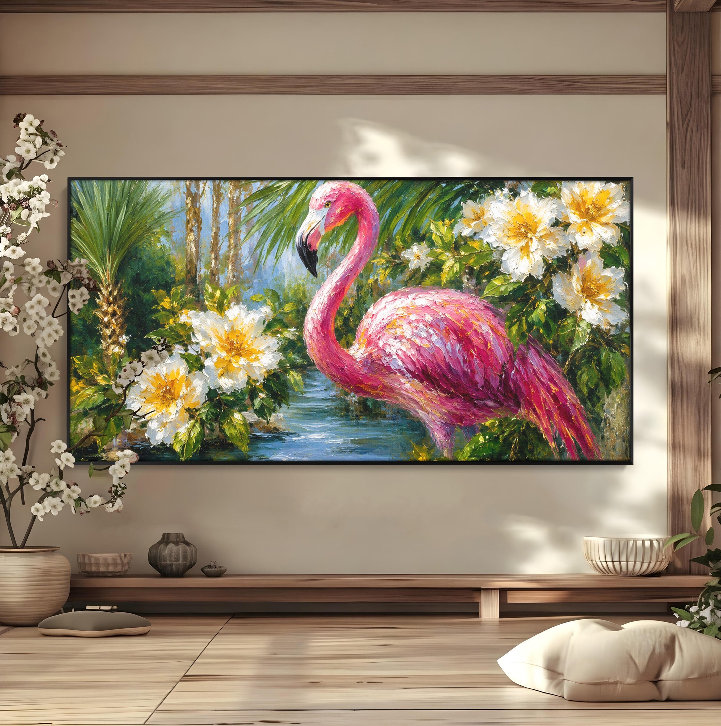 Tablou Canvas Premium LuxCanva® M1619, Flamingo Tropical, Flamingo, Tropical, Natura, Flori, Living, Culori Vibrante