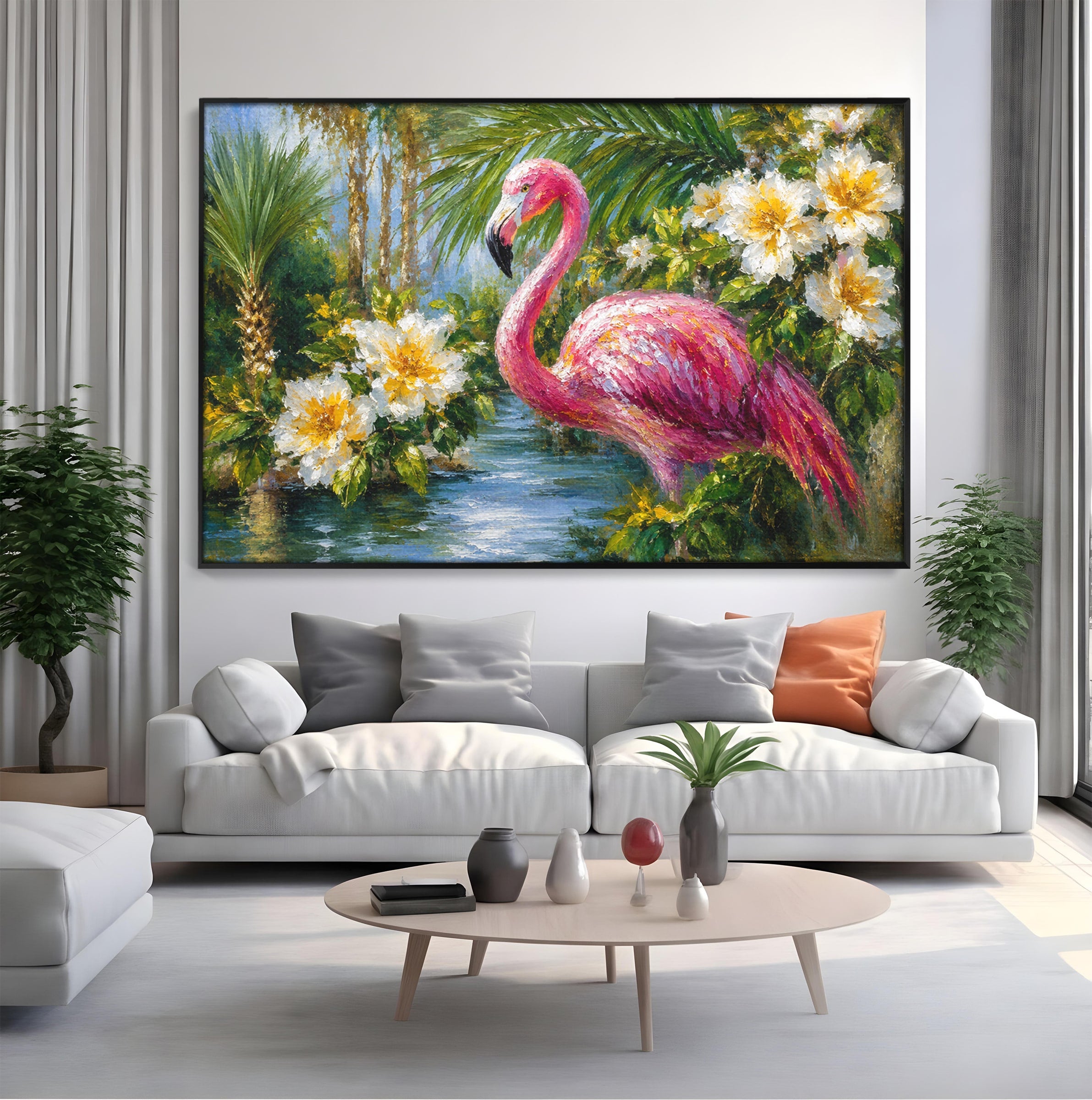 Tablou Canvas Premium LuxCanva® M1619, Flamingo Tropical, Flamingo, Tropical, Natura, Flori, Living, Culori Vibrante