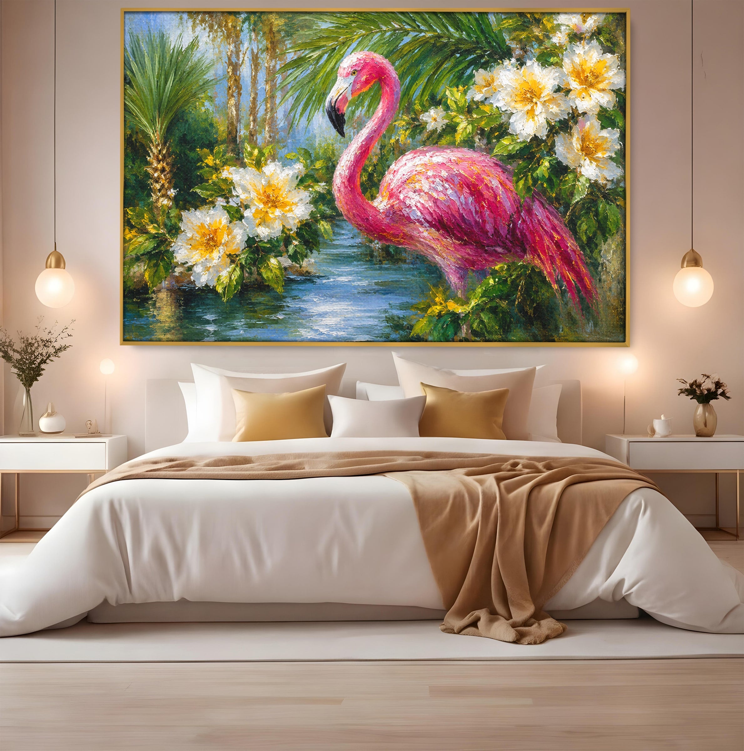 Tablou Canvas Premium LuxCanva® M1619, Flamingo Tropical, Flamingo, Tropical, Natura, Flori, Living, Culori Vibrante