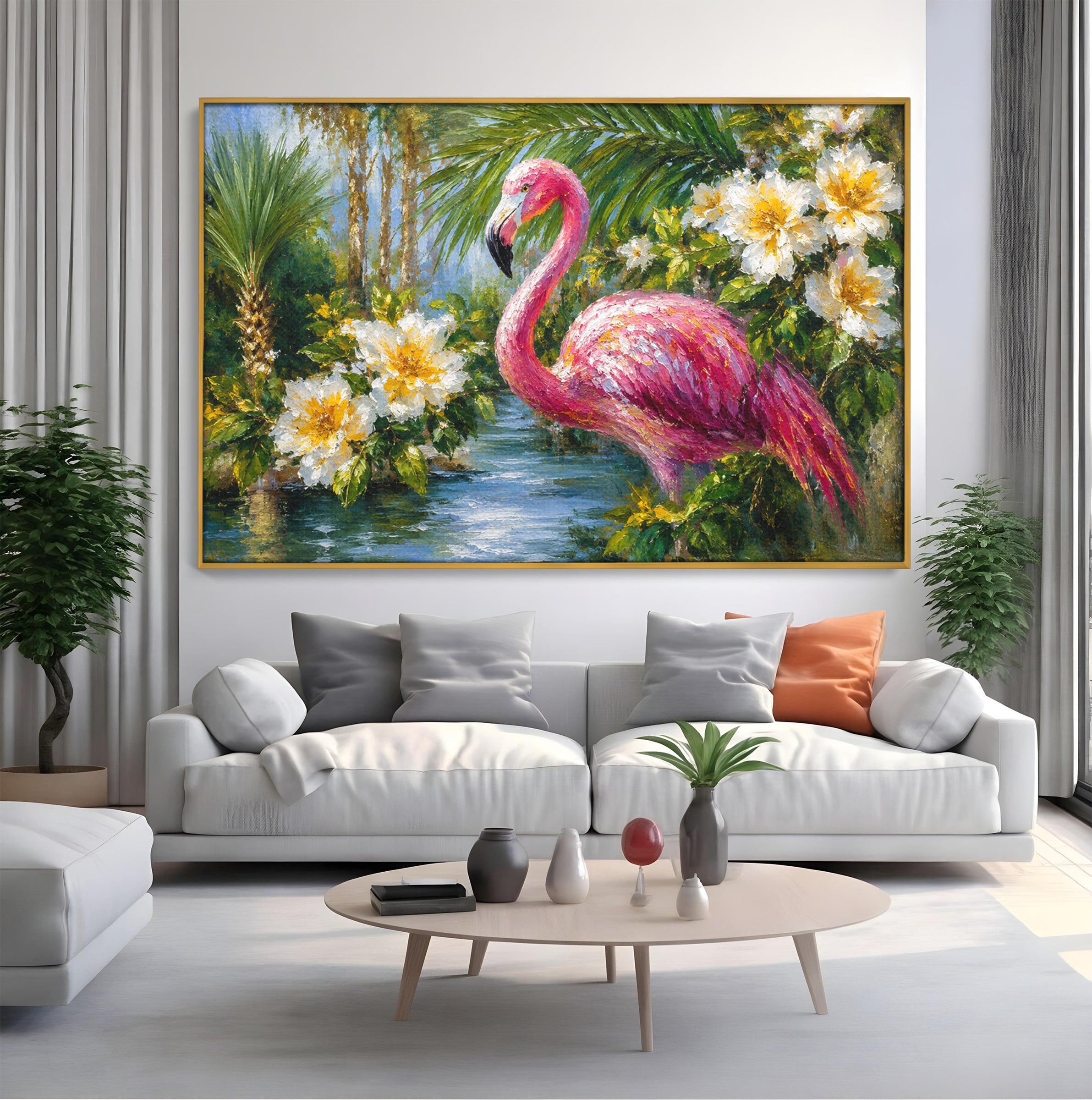 Tablou Canvas Premium LuxCanva® M1619, Flamingo Tropical, Flamingo, Tropical, Natura, Flori, Living, Culori Vibrante