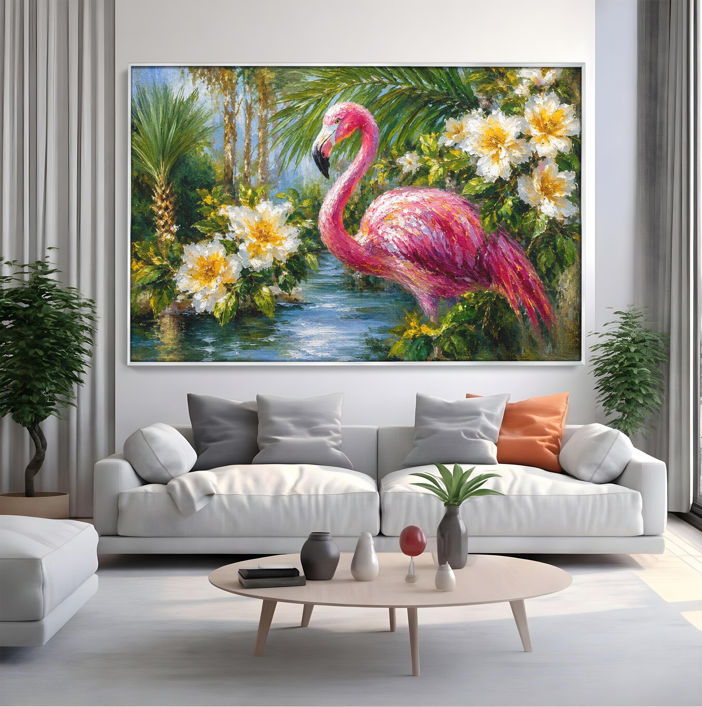Tablou Canvas Premium LuxCanva® M1619, Flamingo Tropical, Flamingo, Tropical, Natura, Flori, Living, Culori Vibrante