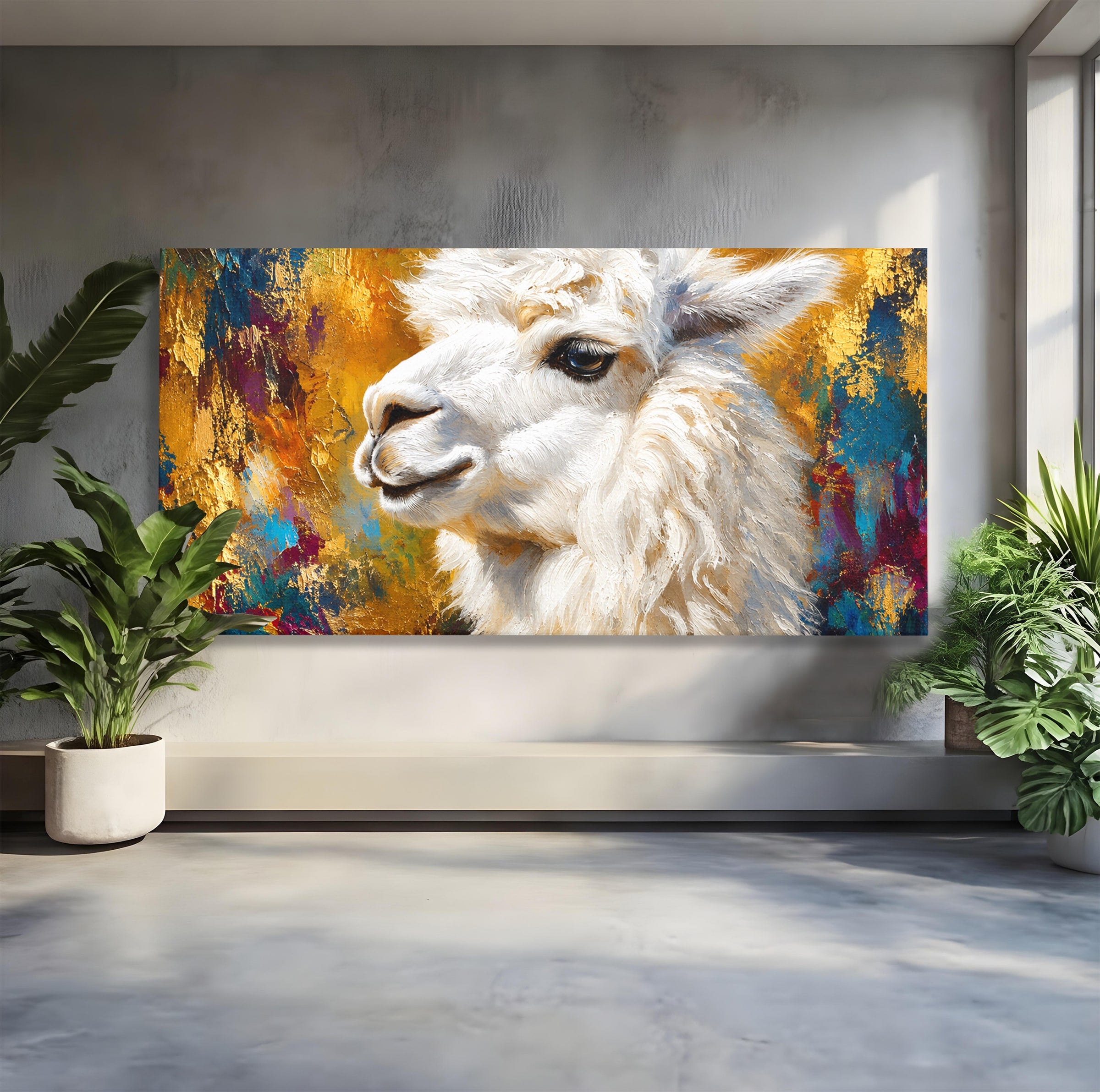 Tablou Canvas Premium LuxCanva® M1620, Alpaca Eleganta, Alpaca, Portret, Animale, Living, Arta, Culori Vibrante