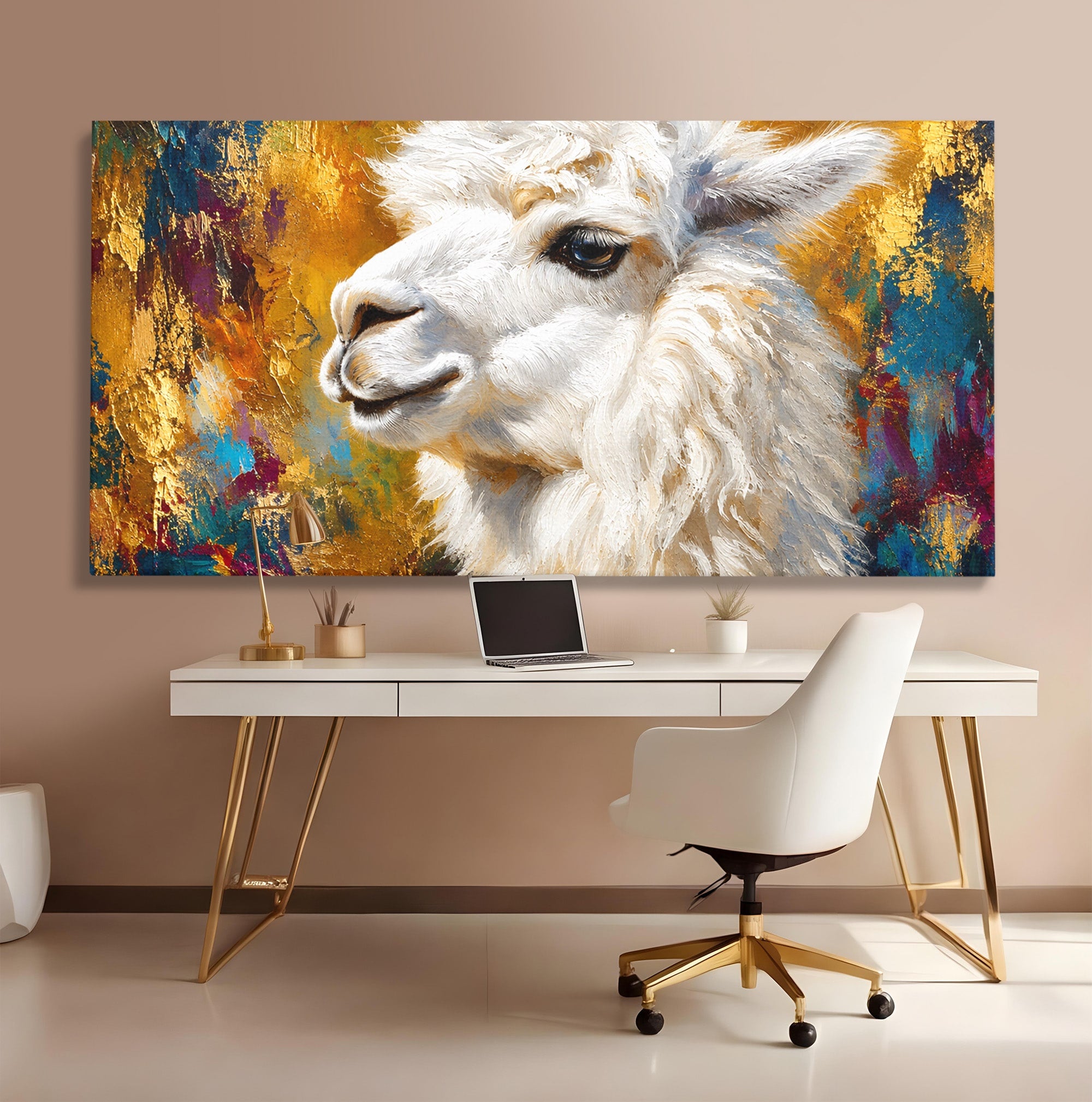 Tablou Canvas Premium LuxCanva® M1620, Alpaca Eleganta, Alpaca, Portret, Animale, Living, Arta, Culori Vibrante