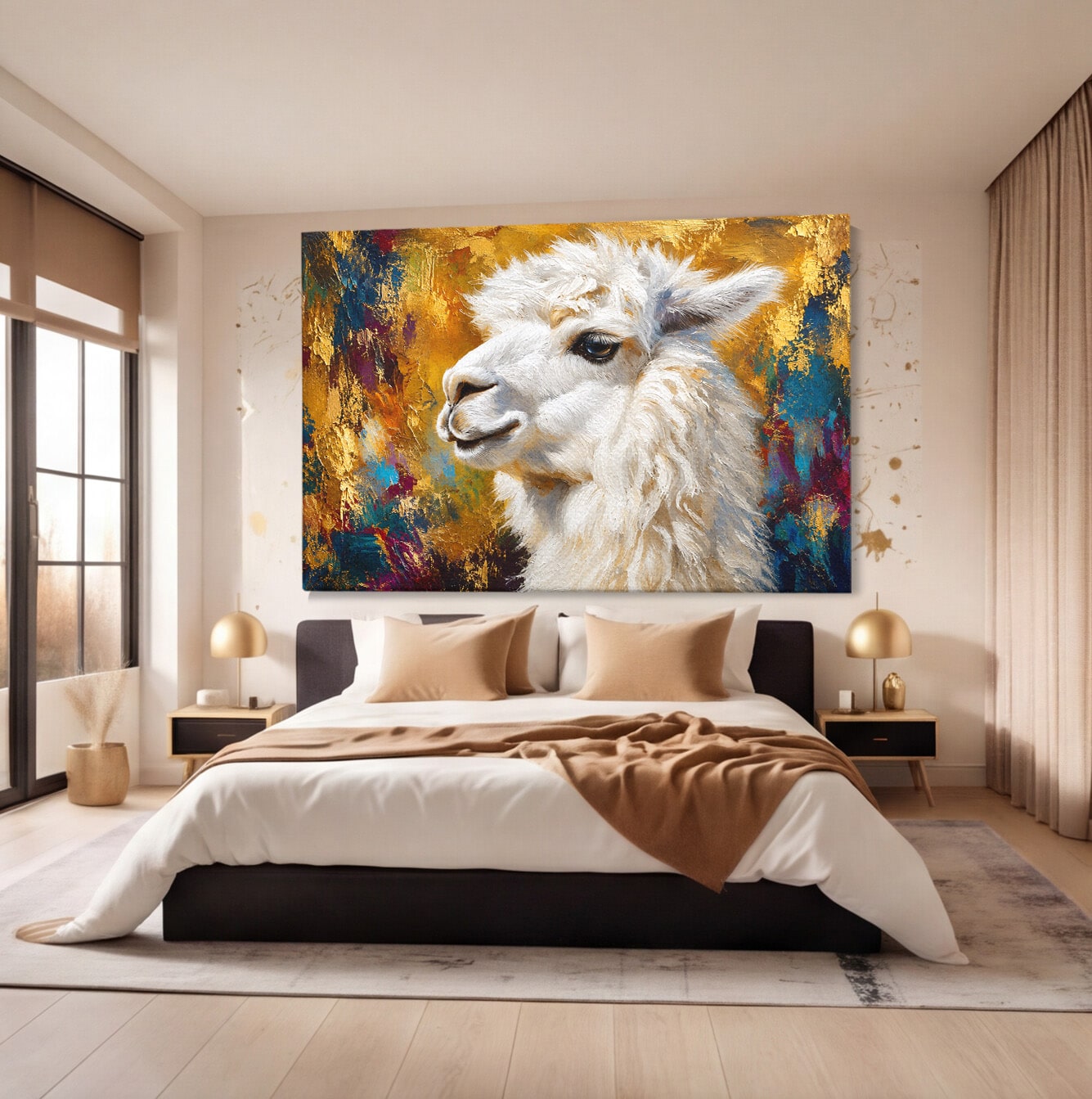 Tablou Canvas Premium LuxCanva® M1620, Alpaca Eleganta, Alpaca, Portret, Animale, Living, Arta, Culori Vibrante