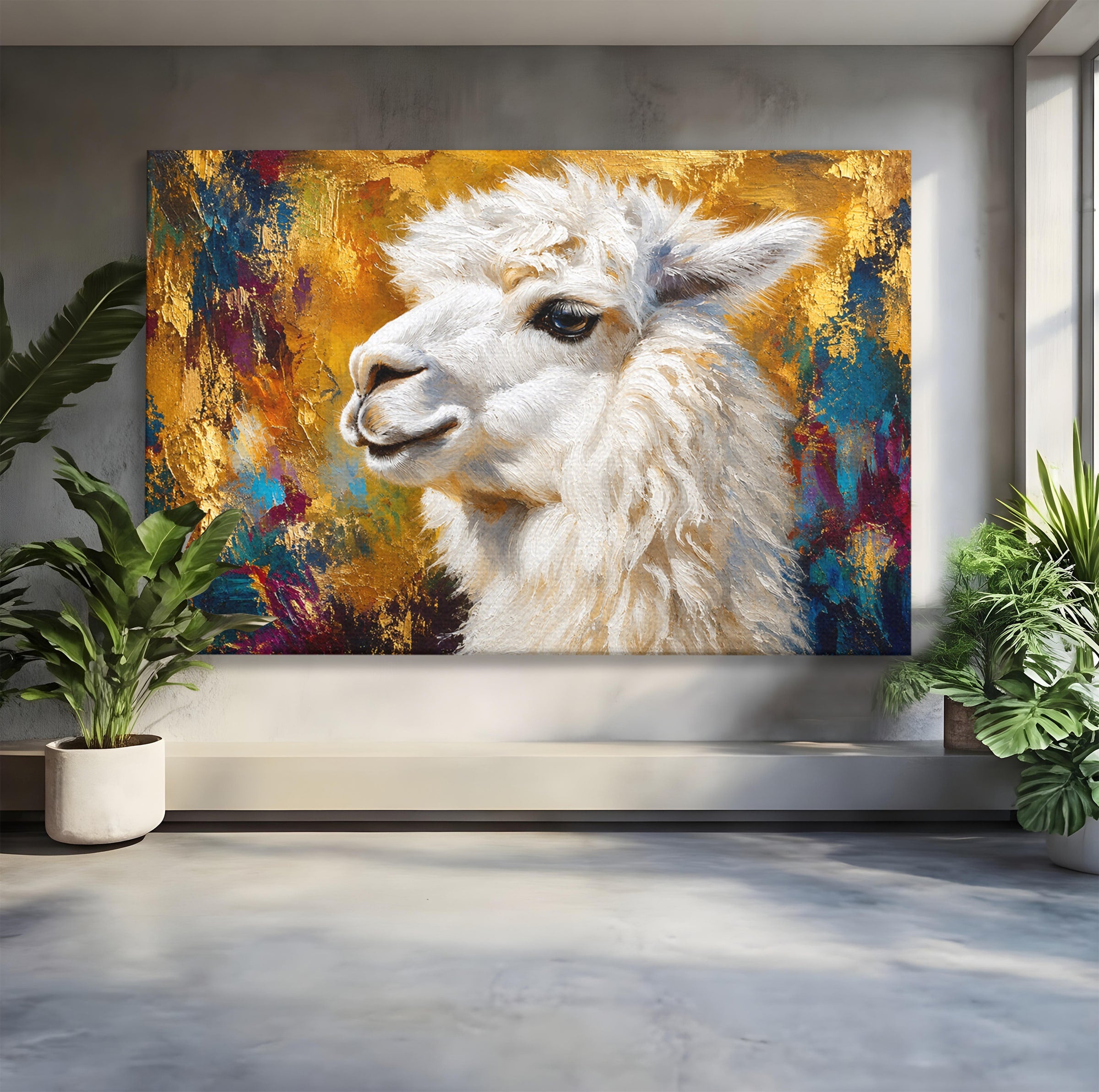 Tablou Canvas Premium LuxCanva® M1620, Alpaca Eleganta, Alpaca, Portret, Animale, Living, Arta, Culori Vibrante