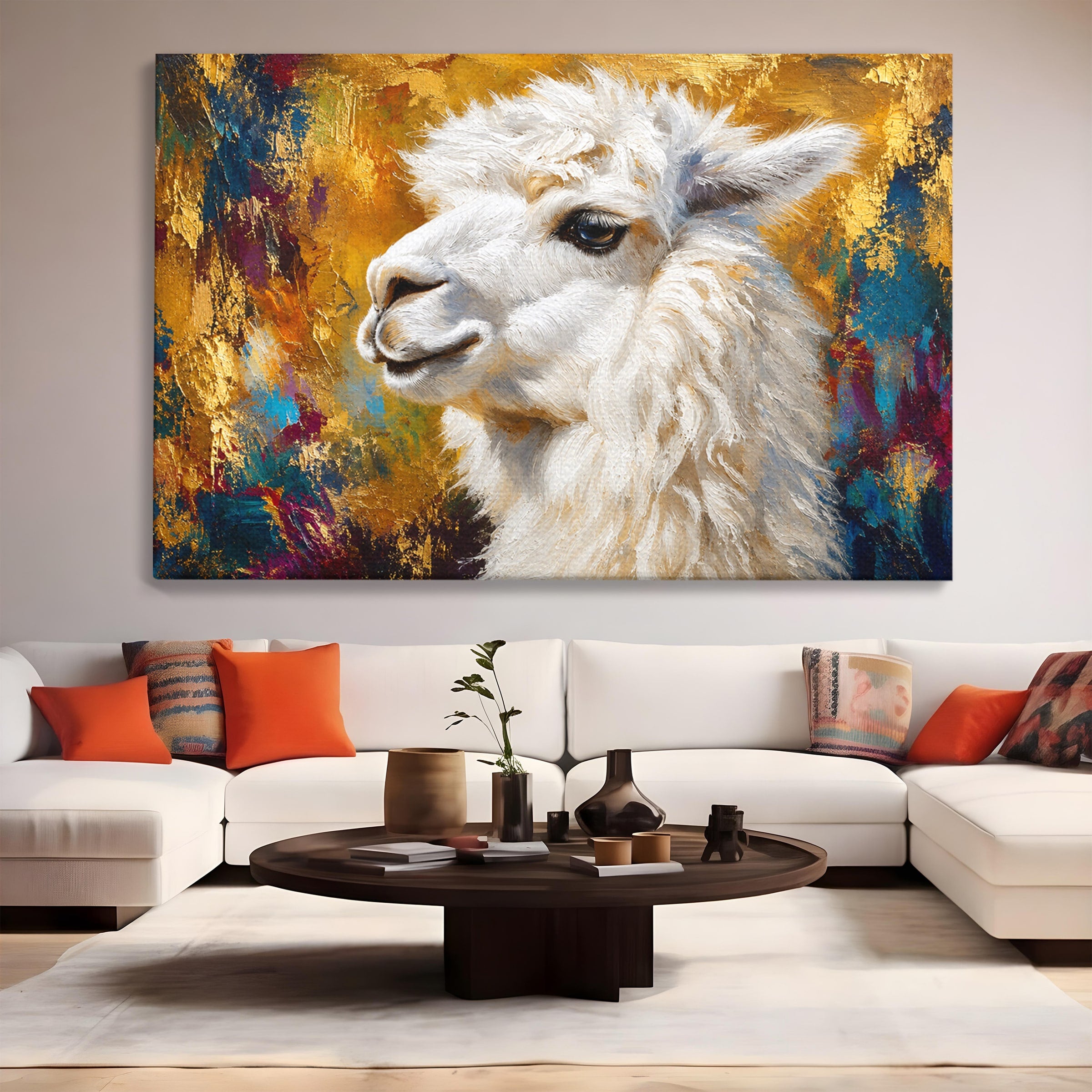 Tablou Canvas Premium LuxCanva® M1620, Alpaca Eleganta, Alpaca, Portret, Animale, Living, Arta, Culori Vibrante