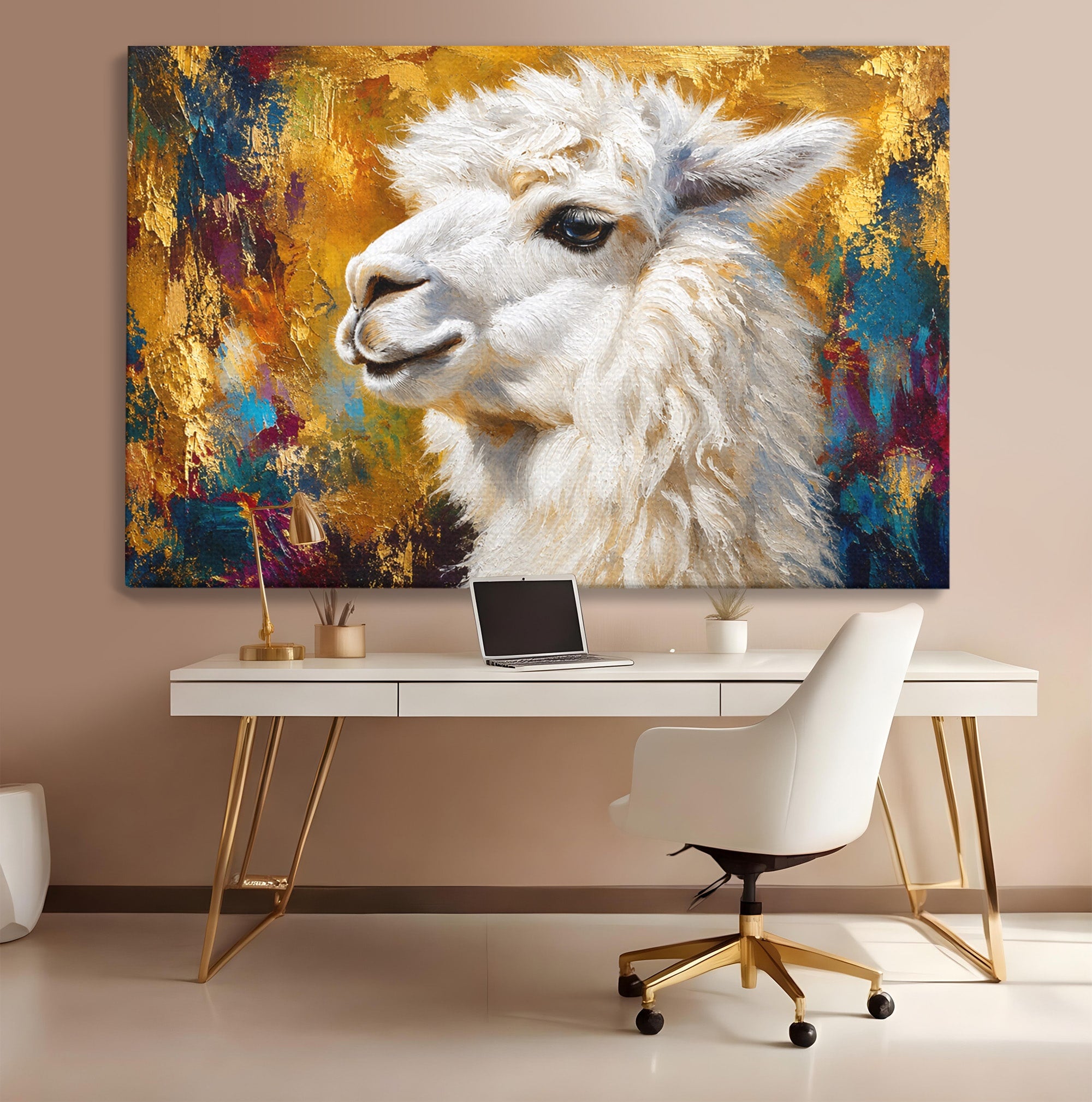 Tablou Canvas Premium LuxCanva® M1620, Alpaca Eleganta, Alpaca, Portret, Animale, Living, Arta, Culori Vibrante