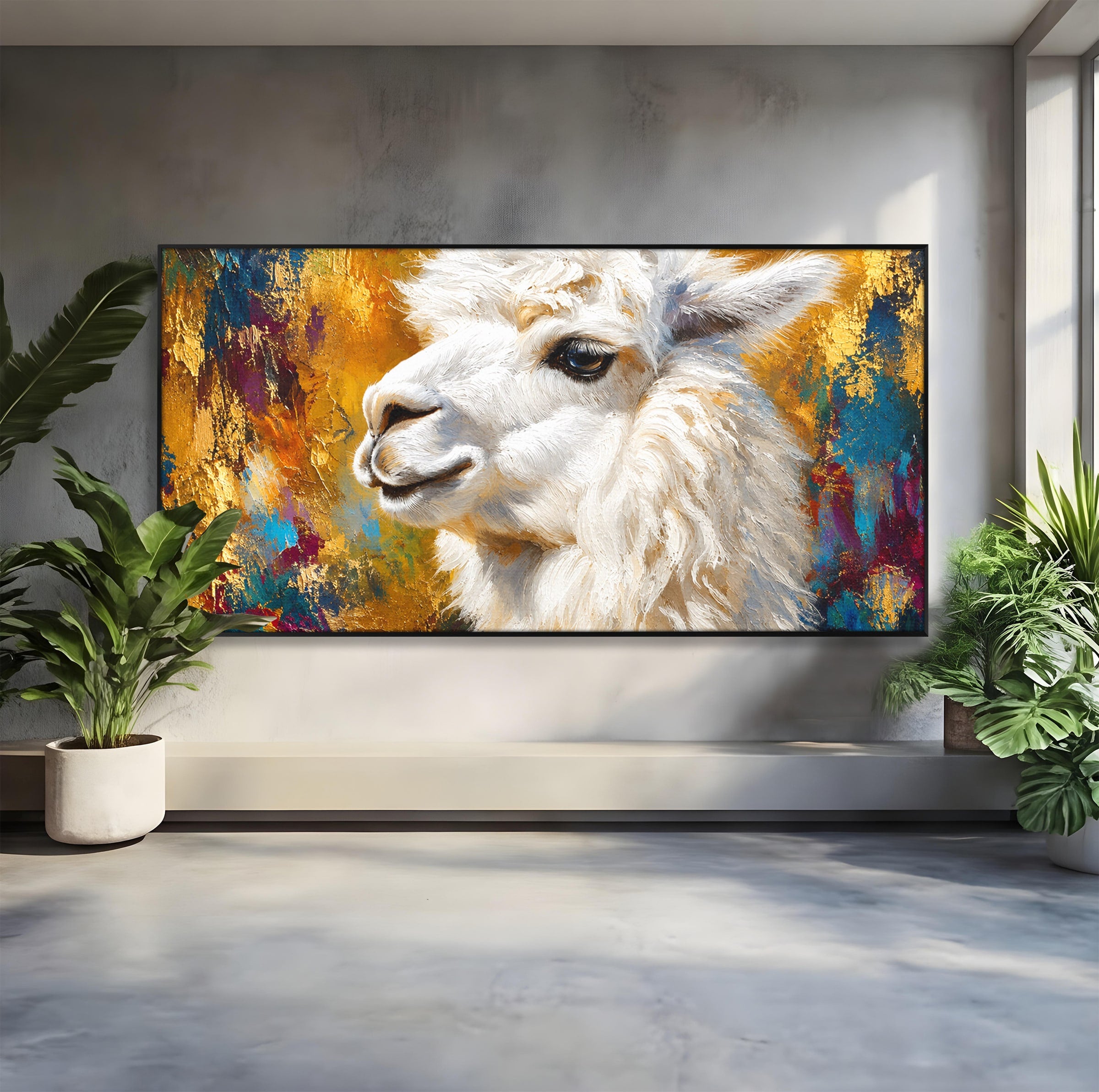 Tablou Canvas Premium LuxCanva® M1620, Alpaca Eleganta, Alpaca, Portret, Animale, Living, Arta, Culori Vibrante