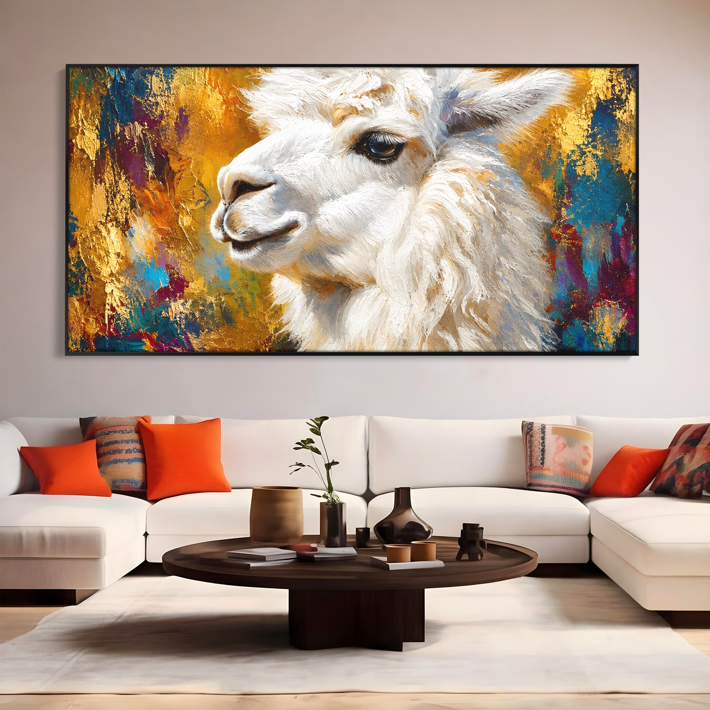 Tablou Canvas Premium LuxCanva® M1620, Alpaca Eleganta, Alpaca, Portret, Animale, Living, Arta, Culori Vibrante