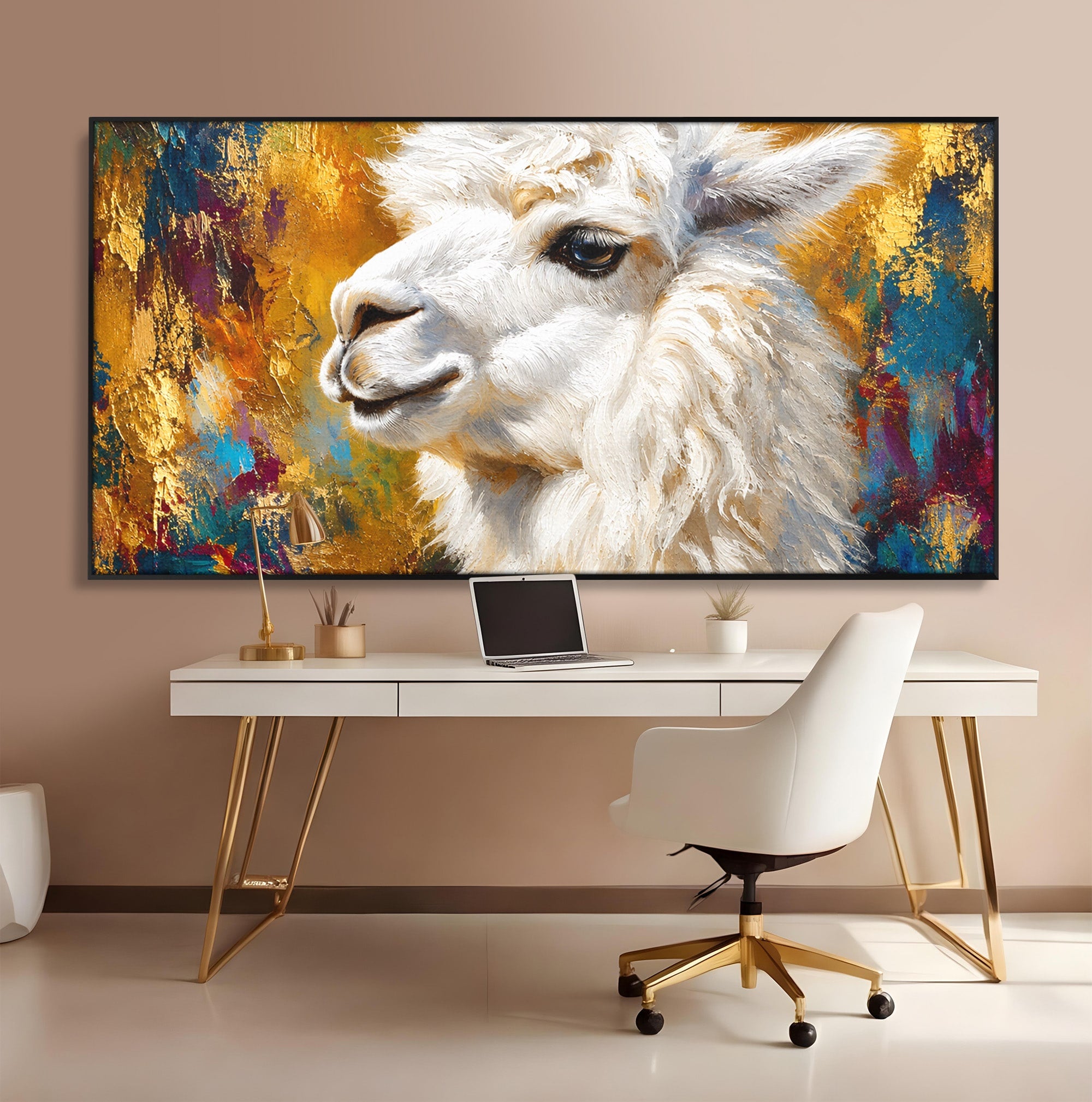 Tablou Canvas Premium LuxCanva® M1620, Alpaca Eleganta, Alpaca, Portret, Animale, Living, Arta, Culori Vibrante