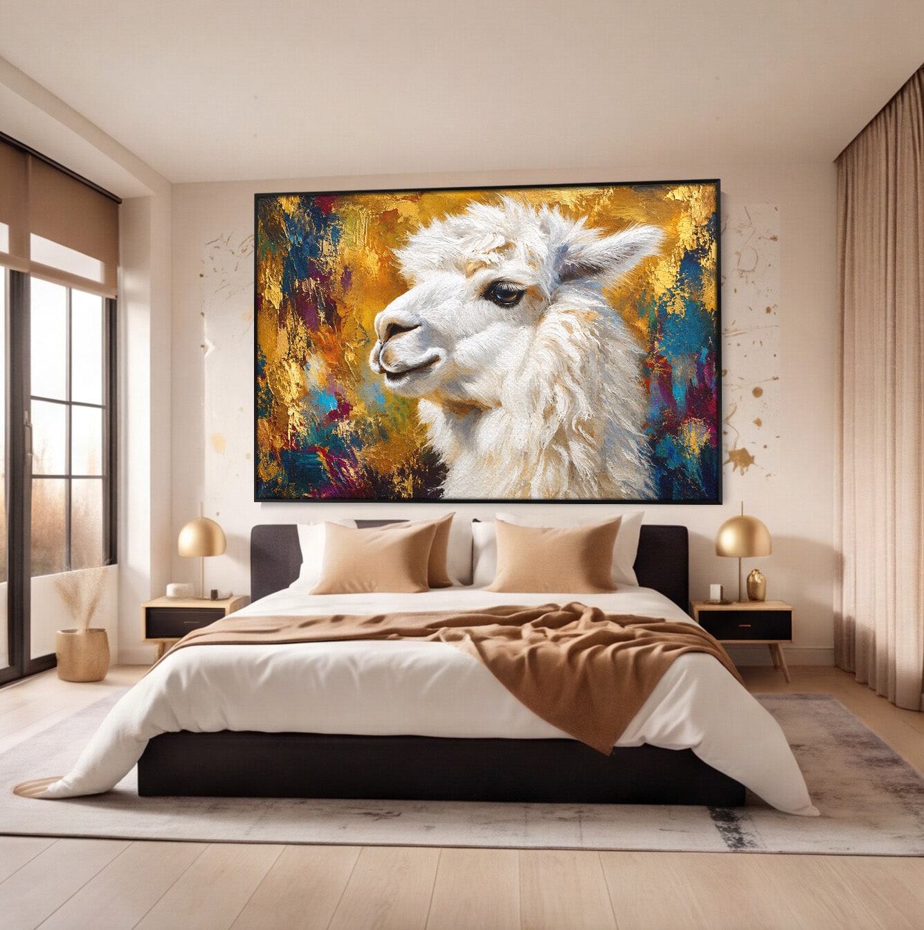 Tablou Canvas Premium LuxCanva® M1620, Alpaca Eleganta, Alpaca, Portret, Animale, Living, Arta, Culori Vibrante