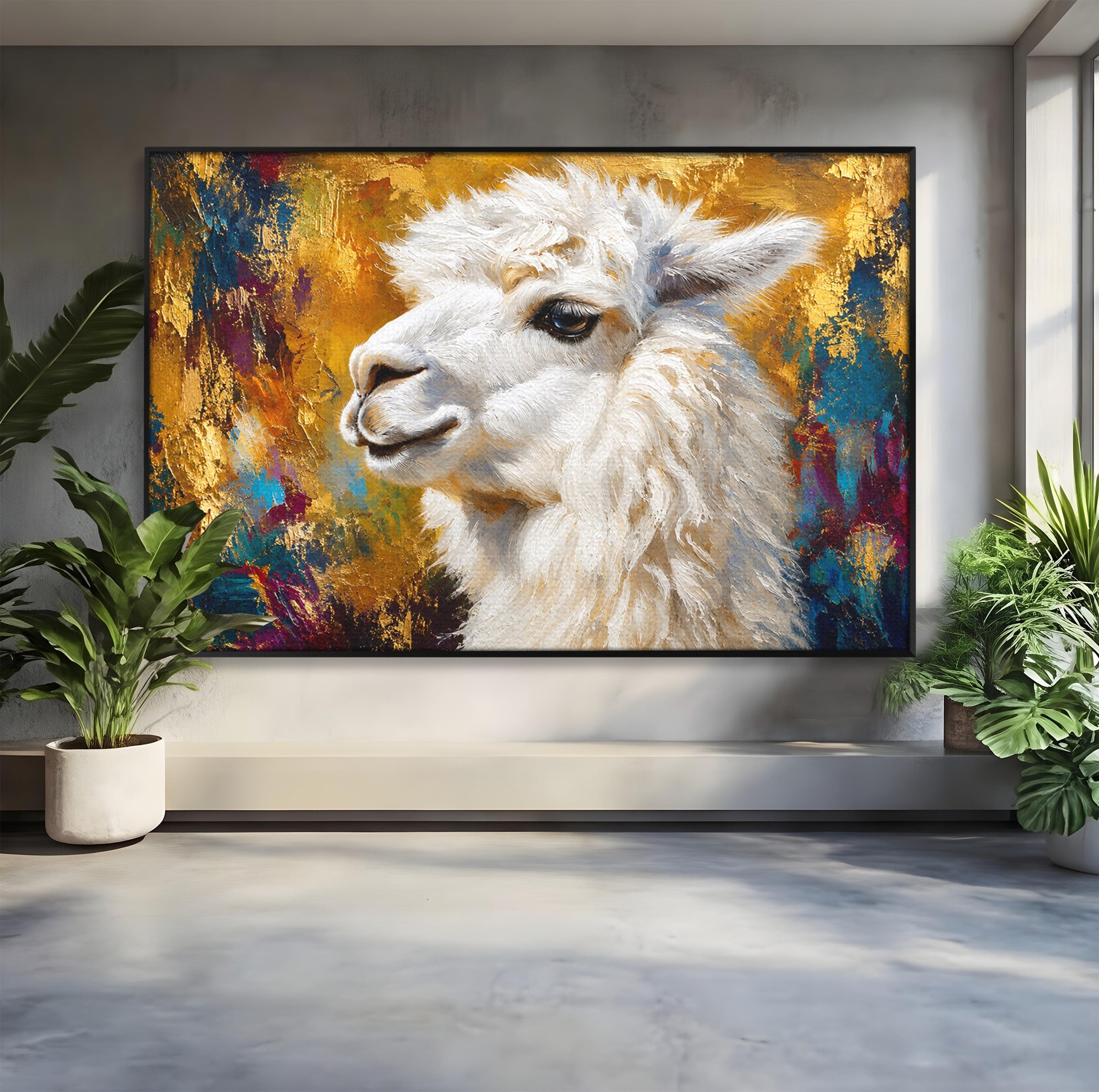 Tablou Canvas Premium LuxCanva® M1620, Alpaca Eleganta, Alpaca, Portret, Animale, Living, Arta, Culori Vibrante