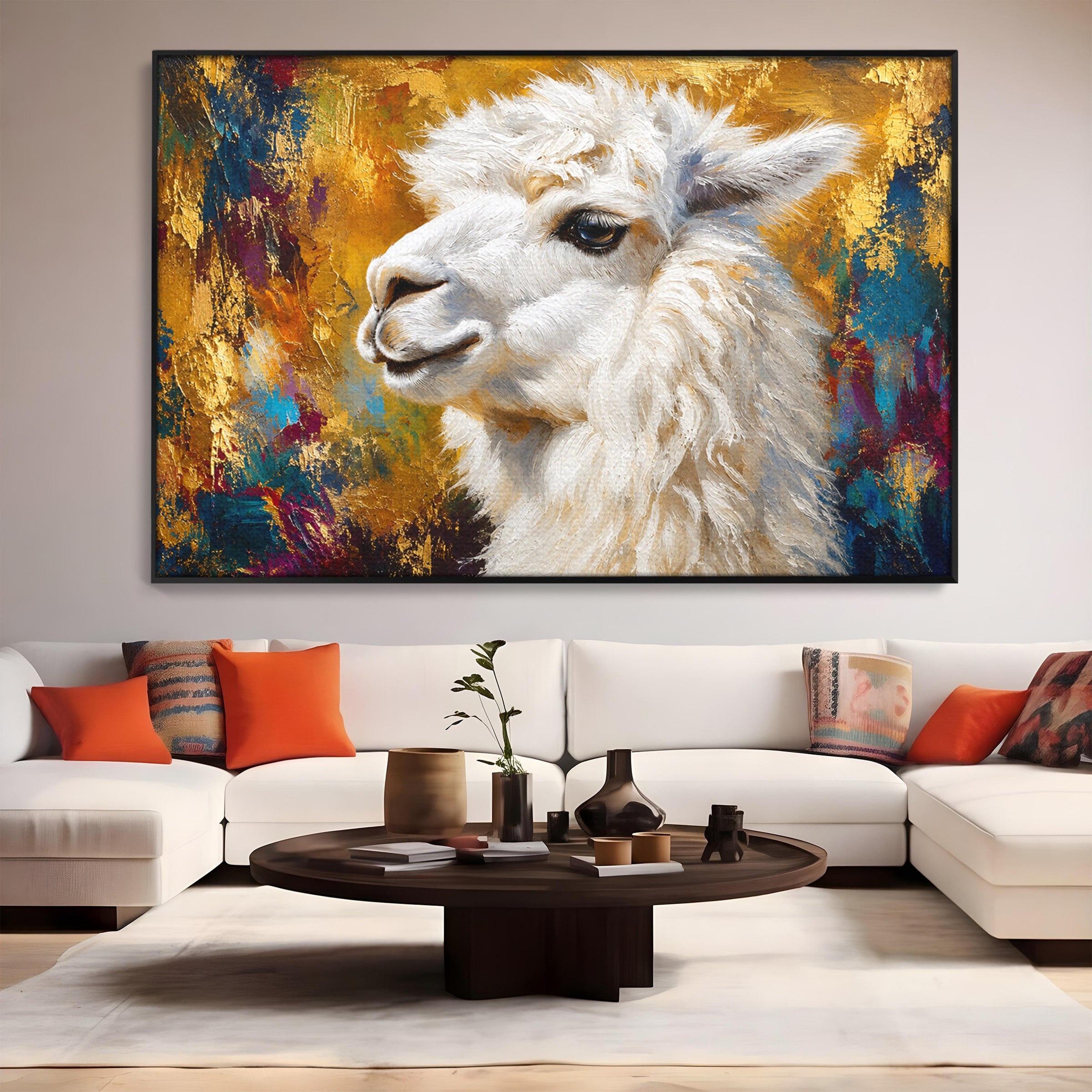 Tablou Canvas Premium LuxCanva® M1620, Alpaca Eleganta, Alpaca, Portret, Animale, Living, Arta, Culori Vibrante