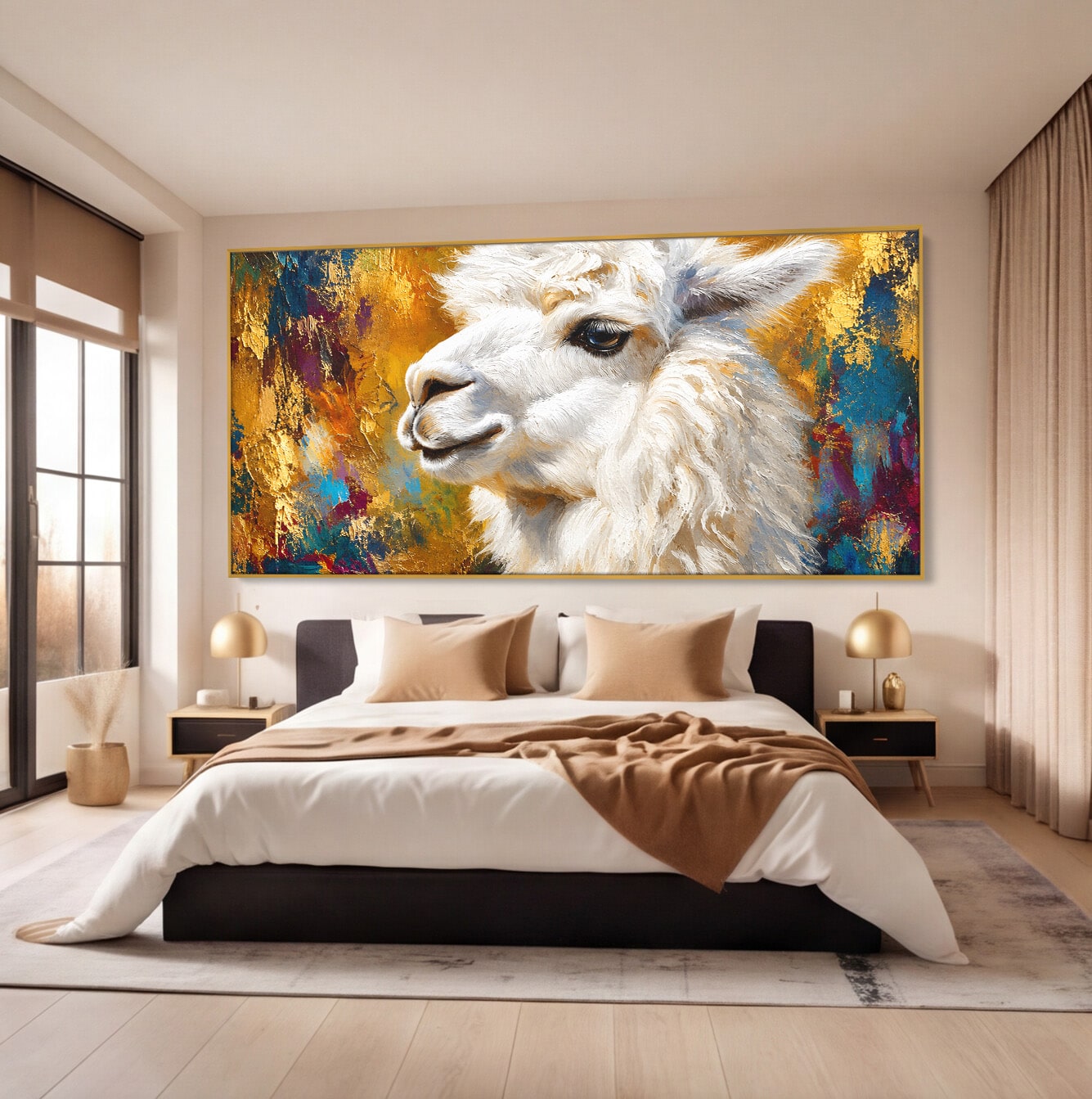 Tablou Canvas Premium LuxCanva® M1620, Alpaca Eleganta, Alpaca, Portret, Animale, Living, Arta, Culori Vibrante